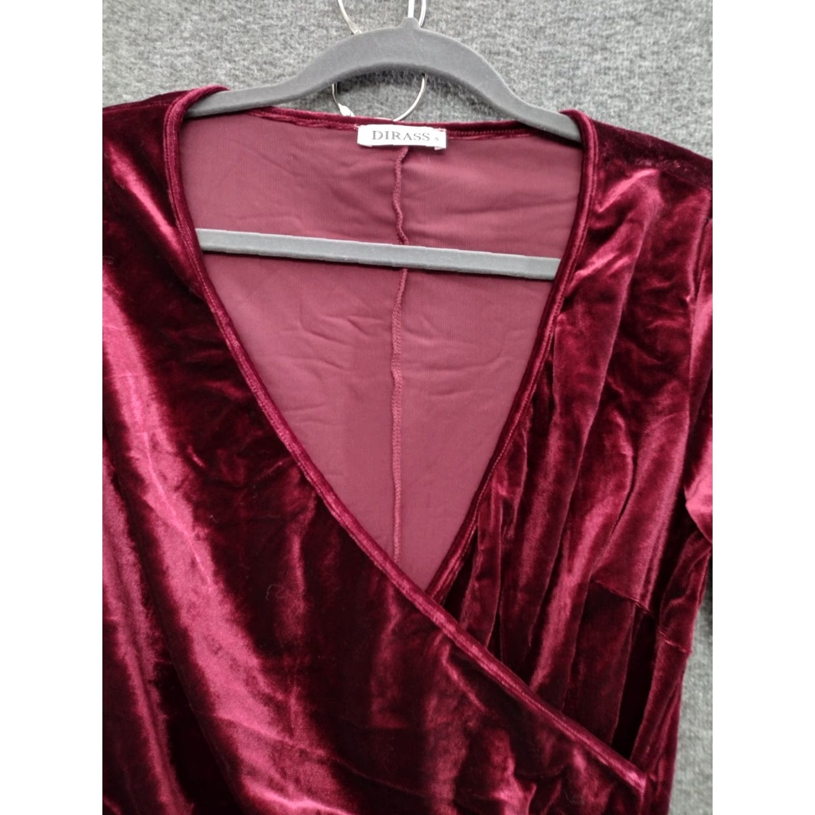 Velvet Dirass Women Dress S Burgundy Velvet Bodycon Ruched Cocktail Over Lap Dress Size S / US 4 / IT 40 - 3 Thumbnail