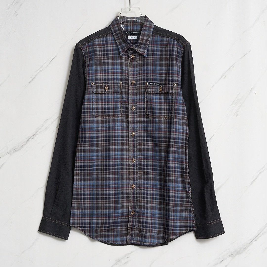 Dolce & Gabbana Dolce&Gabbana Men's Patchwork Plaid Shirt Size US XXS / EU 40 - 1 Thumbnail