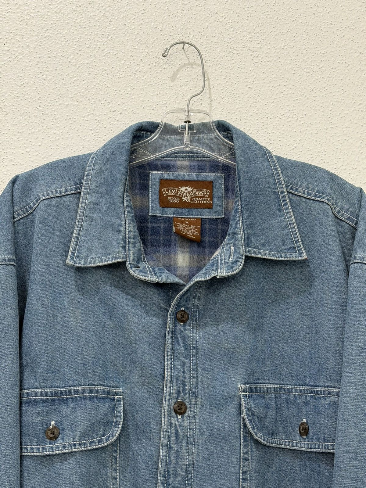 Levi's Levi Strauss & Co Denim Jacket Fleece Lined Plaid Shacket XL Size US XL / EU 56 / 4 - 2 Thumbnail