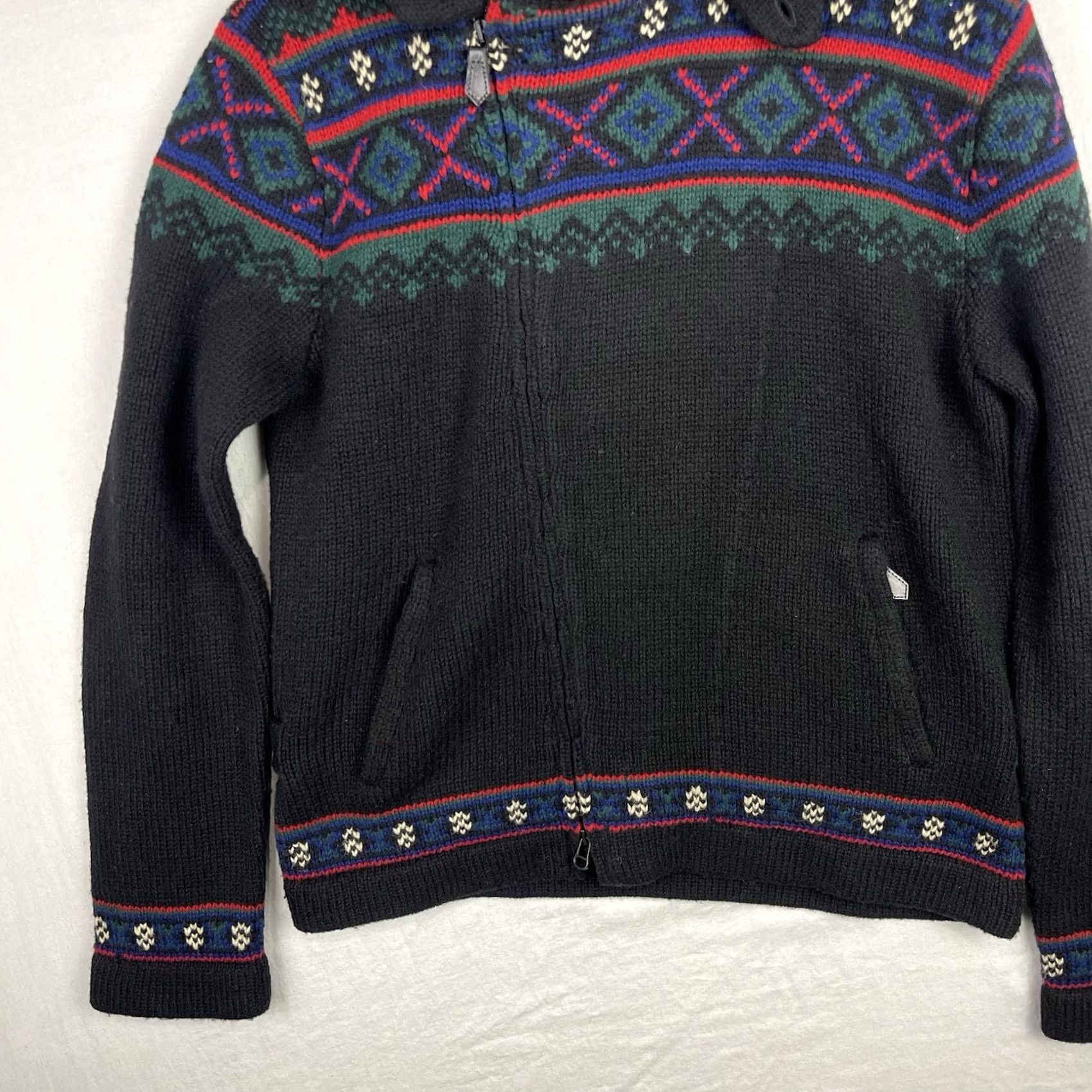 Polo Ralph Lauren Polo Ralph Lauren Sweater Mens Medium Black Hand Knit Zip Fair Isle Lambs Wool Size US M / EU 48-50 / 2 - 4 Thumbnail