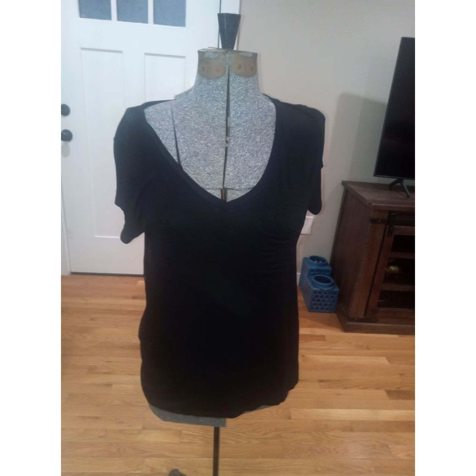 Vintage Cable & Gauge Black V-Neck Short Sleeve T-Shirt 1X Womens Plus Medium Size XL / US 12-14 / IT 48-50 - 3 Thumbnail