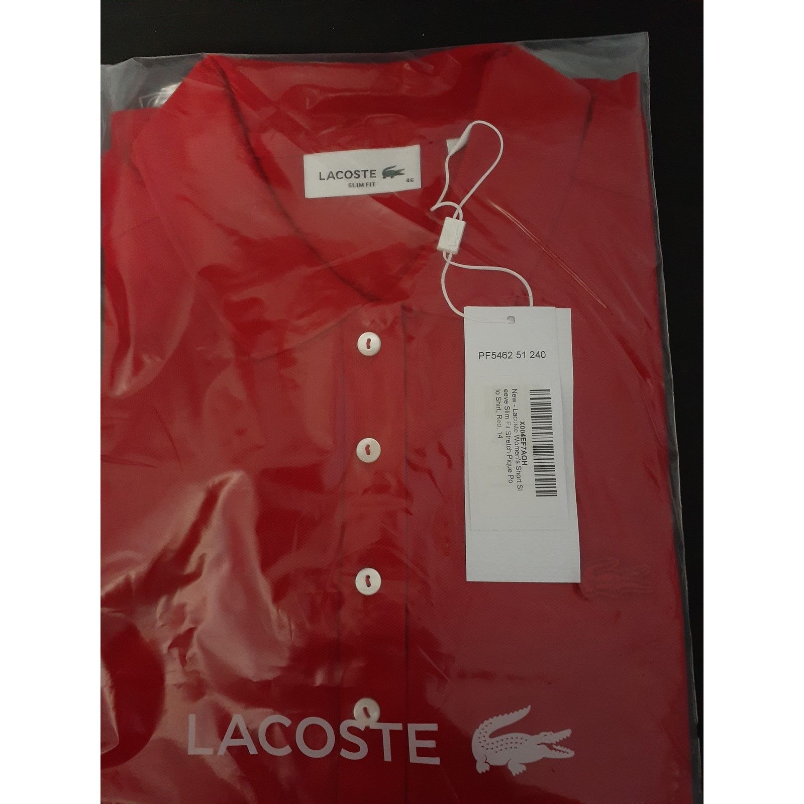 Lacoste Lacoste Women's Slim Fit Stretch Mini Pique Polo Red 14 Size XL / US 12-14 / IT 48-50 - 2 Thumbnail