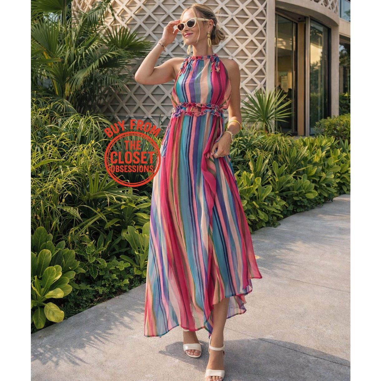 Mango MANGO Resort Stripe Halter Maxi Vacation Dress NWT Size S / US 4 / IT 40 - 4 Thumbnail
