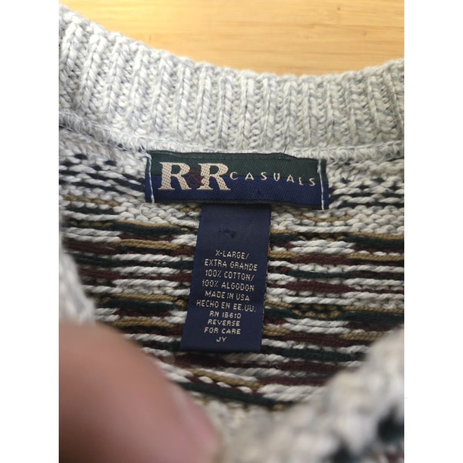 Vintage VINTAGE R&R Casuals Sweater Mens XL Cream Geometric Knit Cotton Crew Neck Pullover USA 90s Mens Size US XL / EU 56 / 4 - 5 Thumbnail