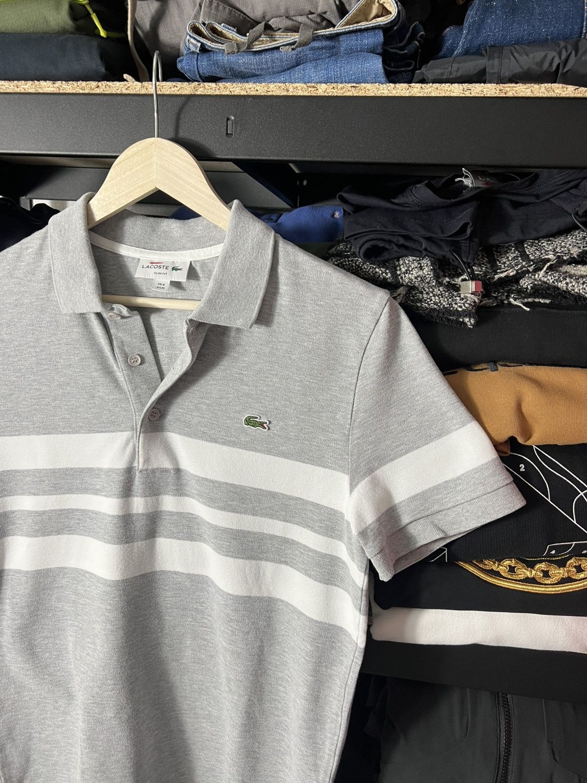 Lacoste 🩶 Lacoste Grey Striped Polo Size M 🐊 Classic Slim Fit Size US M / EU 48-50 / 2 - 2 Thumbnail