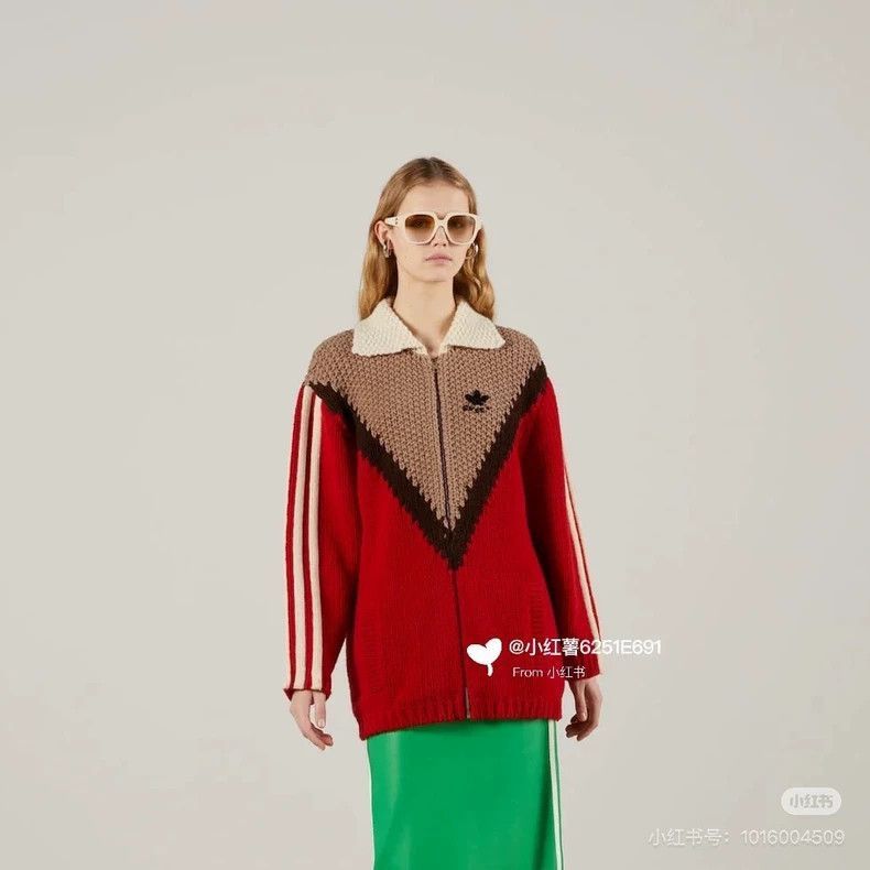 Gucci Gucci x Adidas Red Brown Knit Zip Coat-2506 Size XXS / US 00 / IT 34 - 8 Thumbnail