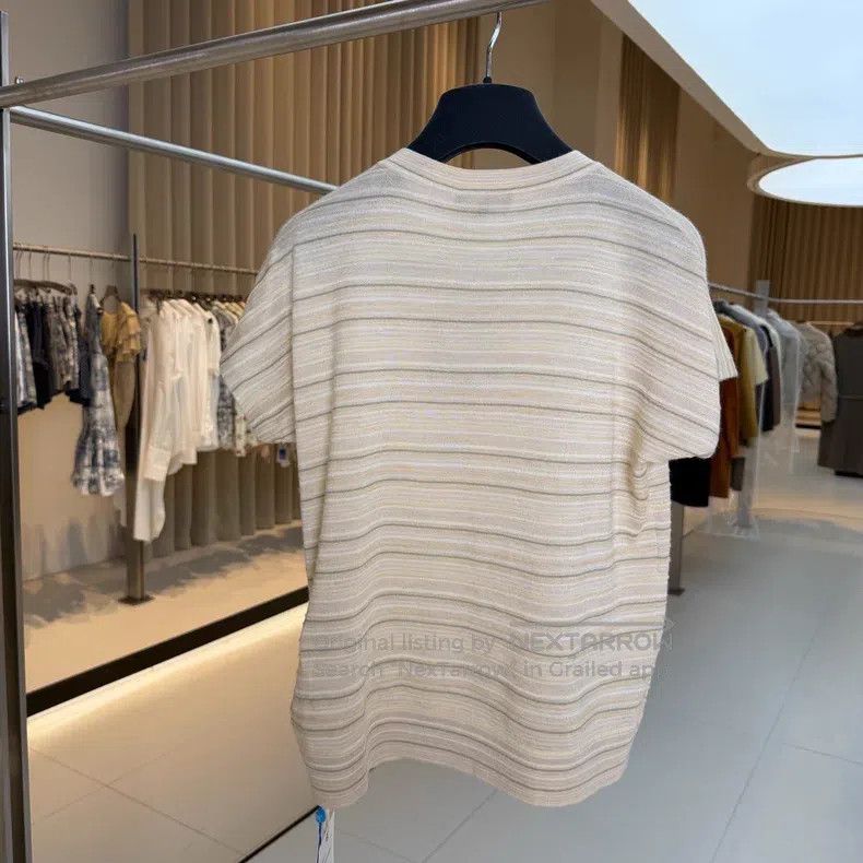 Loro Piana Loro Piana Khaki Striped Cashmere Silk Short Sleeve Top Size XS / US 0-2 / IT 36-38 - 2 Thumbnail
