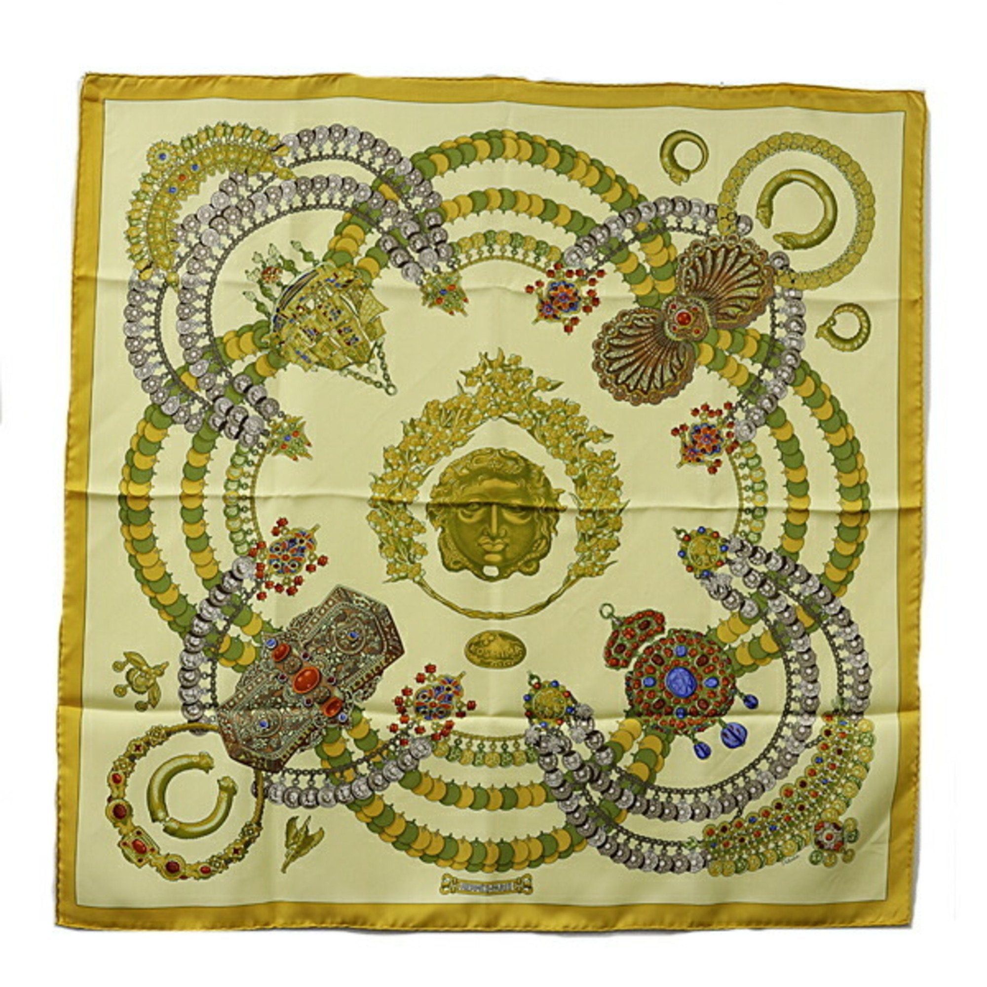 image of Hermes Kare90 Scarf Muffler Kosmima Space 100% Silk Yellow Multicolor in Black, Women's
