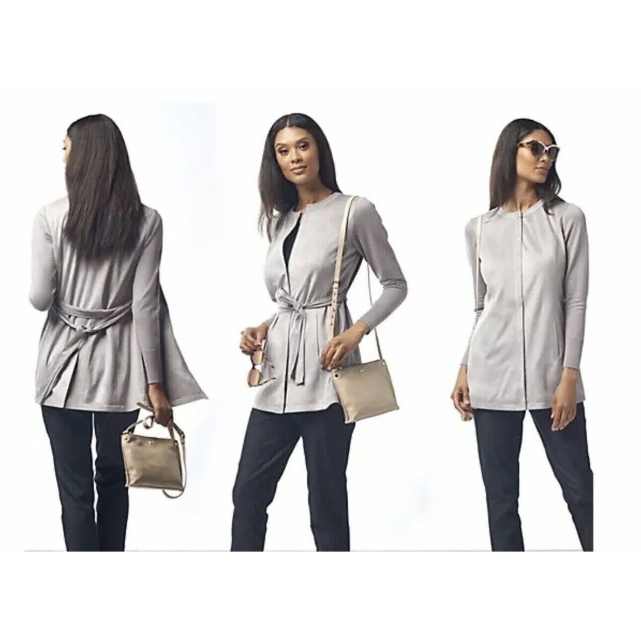 Halston H by Halston Faux Suede Sweater Jacket With Knit Sleeves Bla Size XXL / US 16-18 / IT 52-54 - 13 Thumbnail