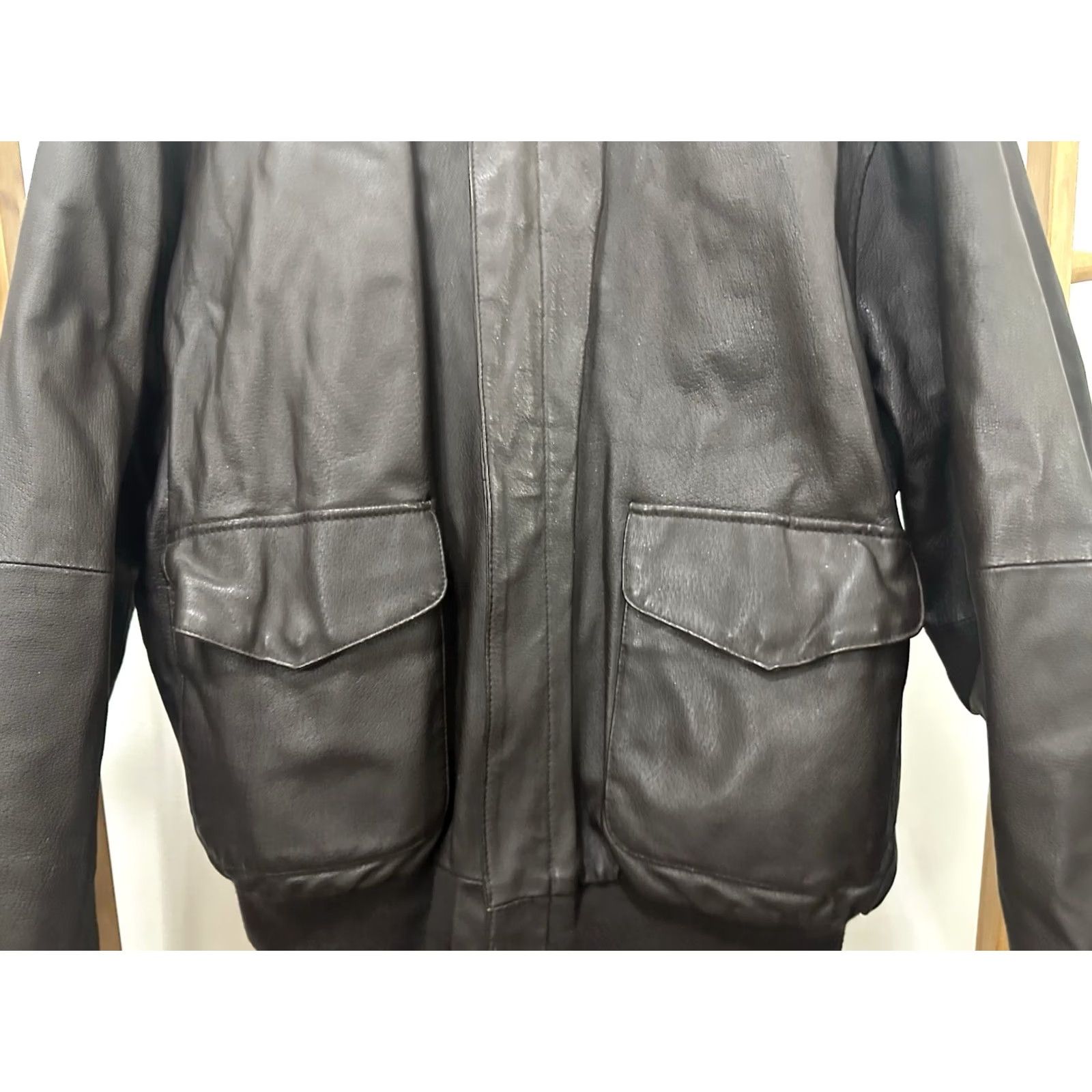 Vintage Air Force Airborne Leathers Jacket XL Dark Brown Leather Bomber USA Flag Lined Mens XL Brown Bomber Jacket Size US XL / EU 56 / 4 - 6 Thumbnail