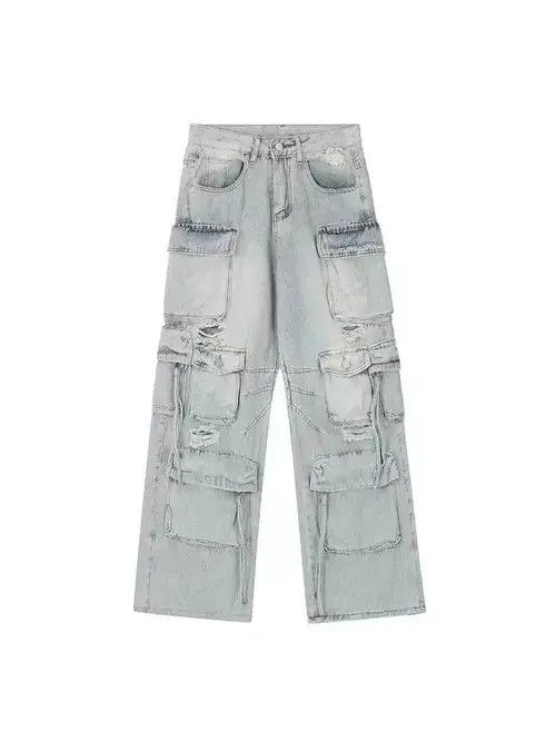 Japanese Brand × Jean Retro heavy industry beggar ripped workwear wide leg jeans Size US 32 / EU 48 - 4 Thumbnail