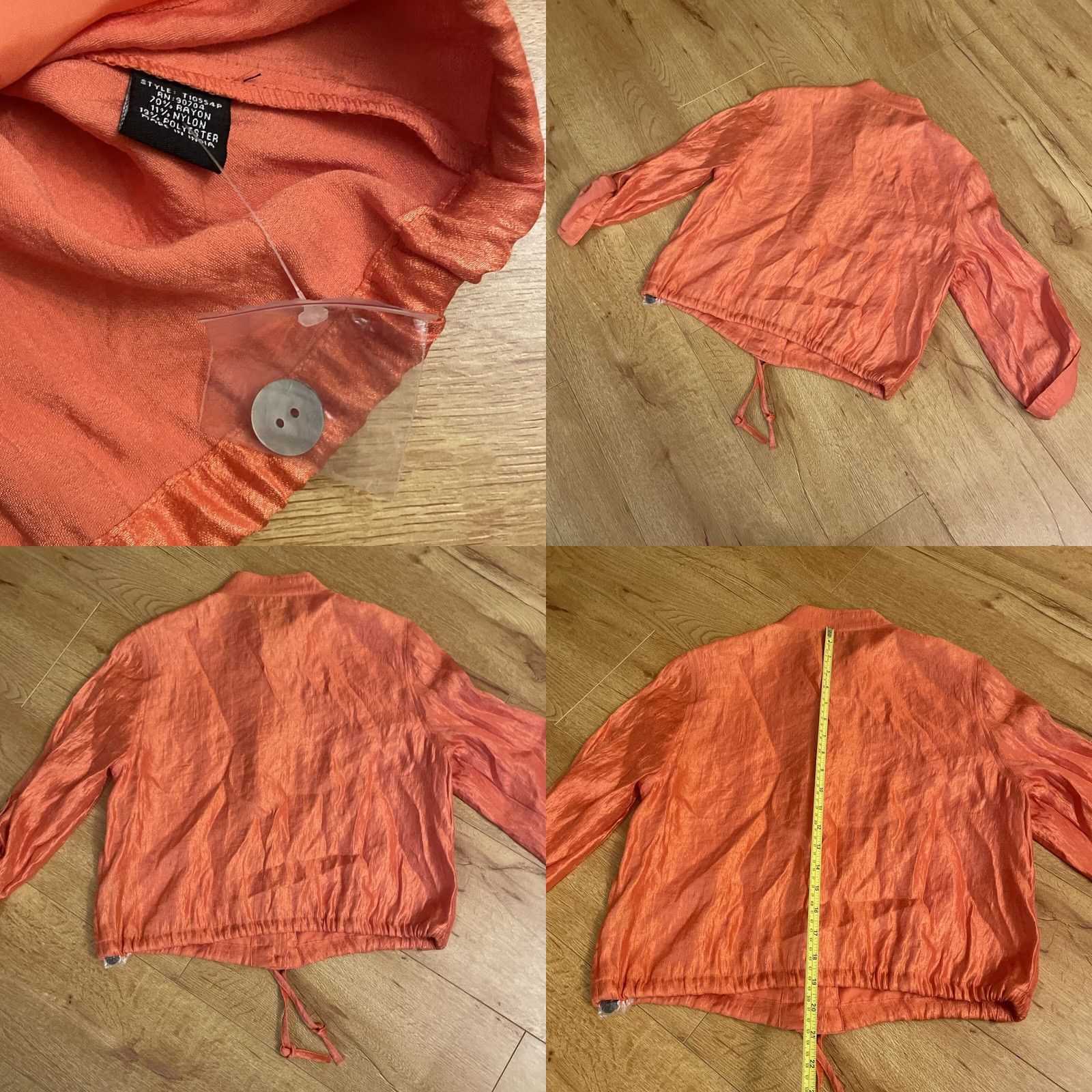 Vintage Linear Womens Sz PM Shiny Metallic Orange Convertible Sleeve Jacket Top Size M / US 6-8 / IT 42-44 - 8 Thumbnail