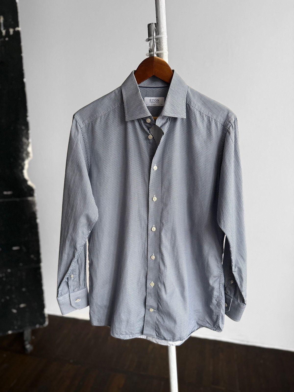 Eton Eton Blue White Geometric Print Long Sleeve Button Shirt Size US M / EU 48-50 / 2 - 1 Thumbnail