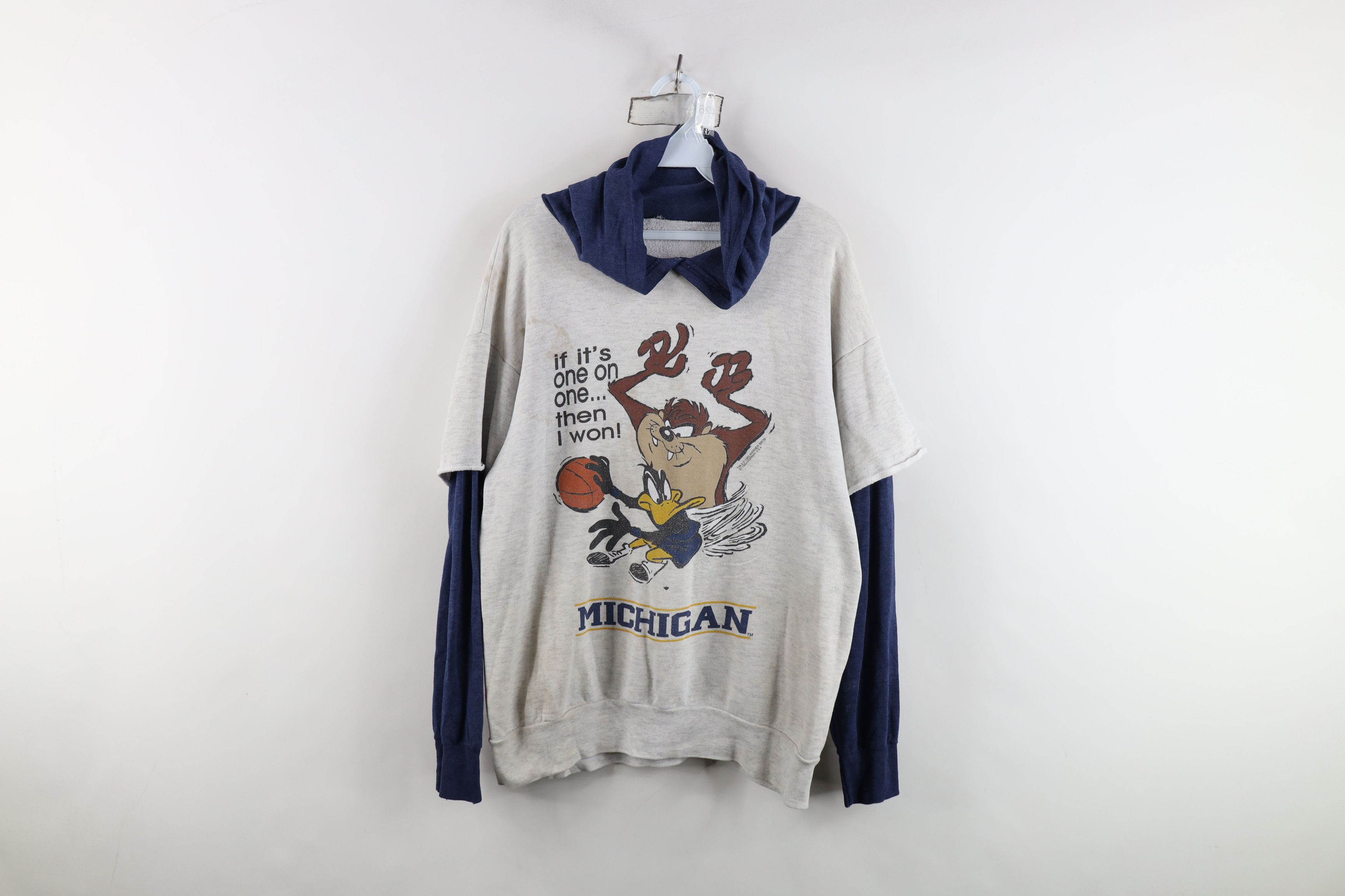 Vintage Vintage 90s University of Michigan Basketball Layered Hoodie Size US M / EU 48-50 / 2 - 1 Thumbnail