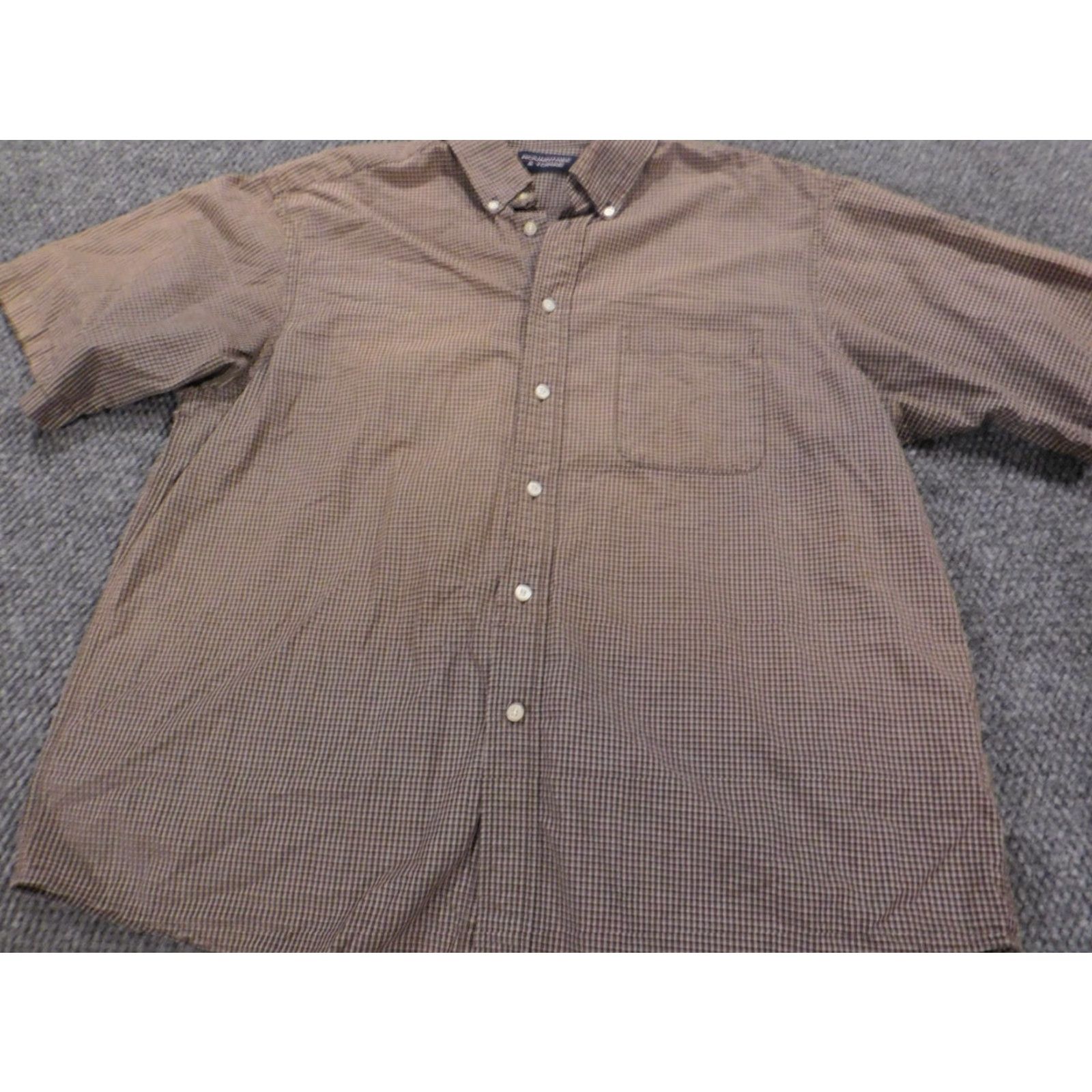 Roundtree & Yorke Roundtree & Yorke Mens Shirt XL brown plaid Button-Down Collar Button Up Short Sleeve Cotton Polyester Knit Casual Regular Vintage: No Size US XL / EU 56 / 4 - 2 Thumbnail