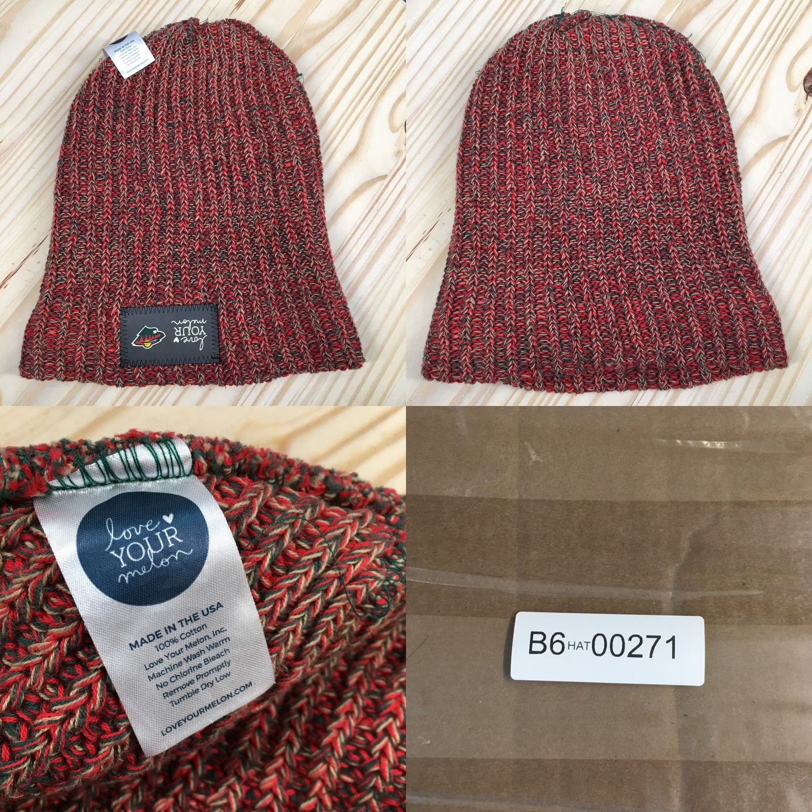Vintage Minnesota Wild Love Your Melon Beanie Hat Unisex Red OS Adjustable Cotton Winter Size ONE SIZE - 8 Thumbnail