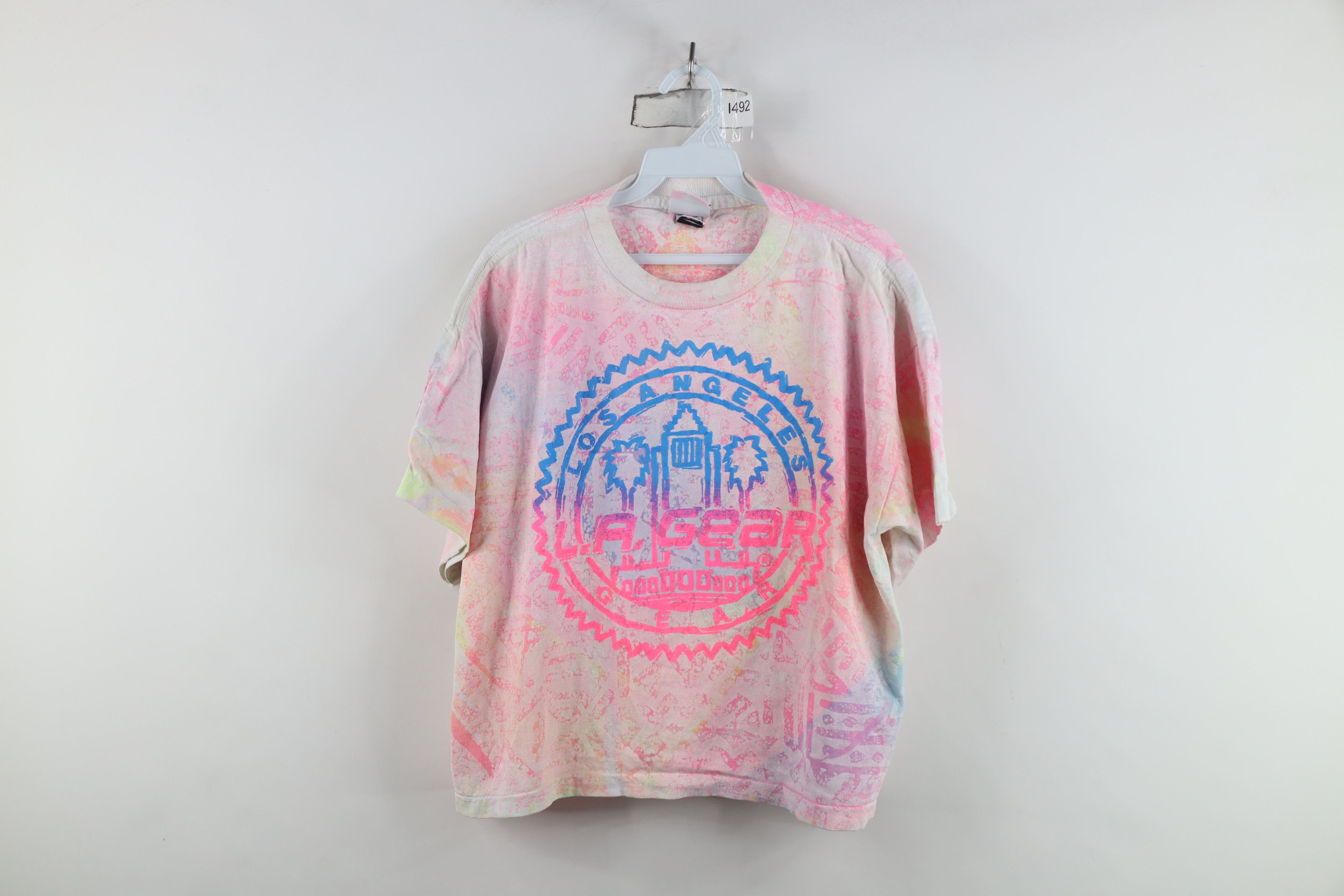 Vintage 90s LA Gear Rainbow Surf Skateboard T-Shirt USA