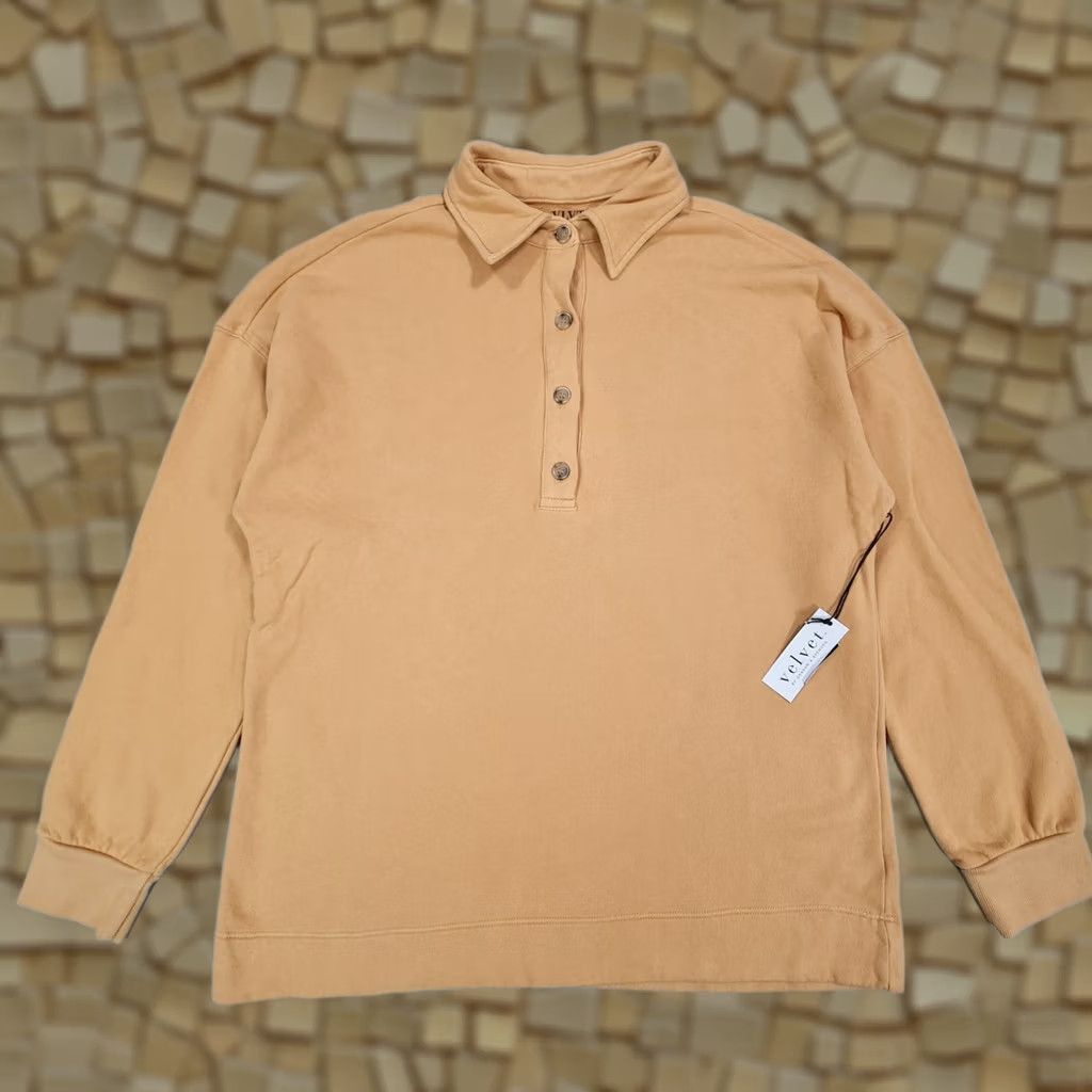 Velvet Velvet by Graham & Spencer Sweatshirt Women's Henley Collared Cotton Gold Medium Denny Top Size M / US 6-8 / IT 42-44 - 1 Thumbnail