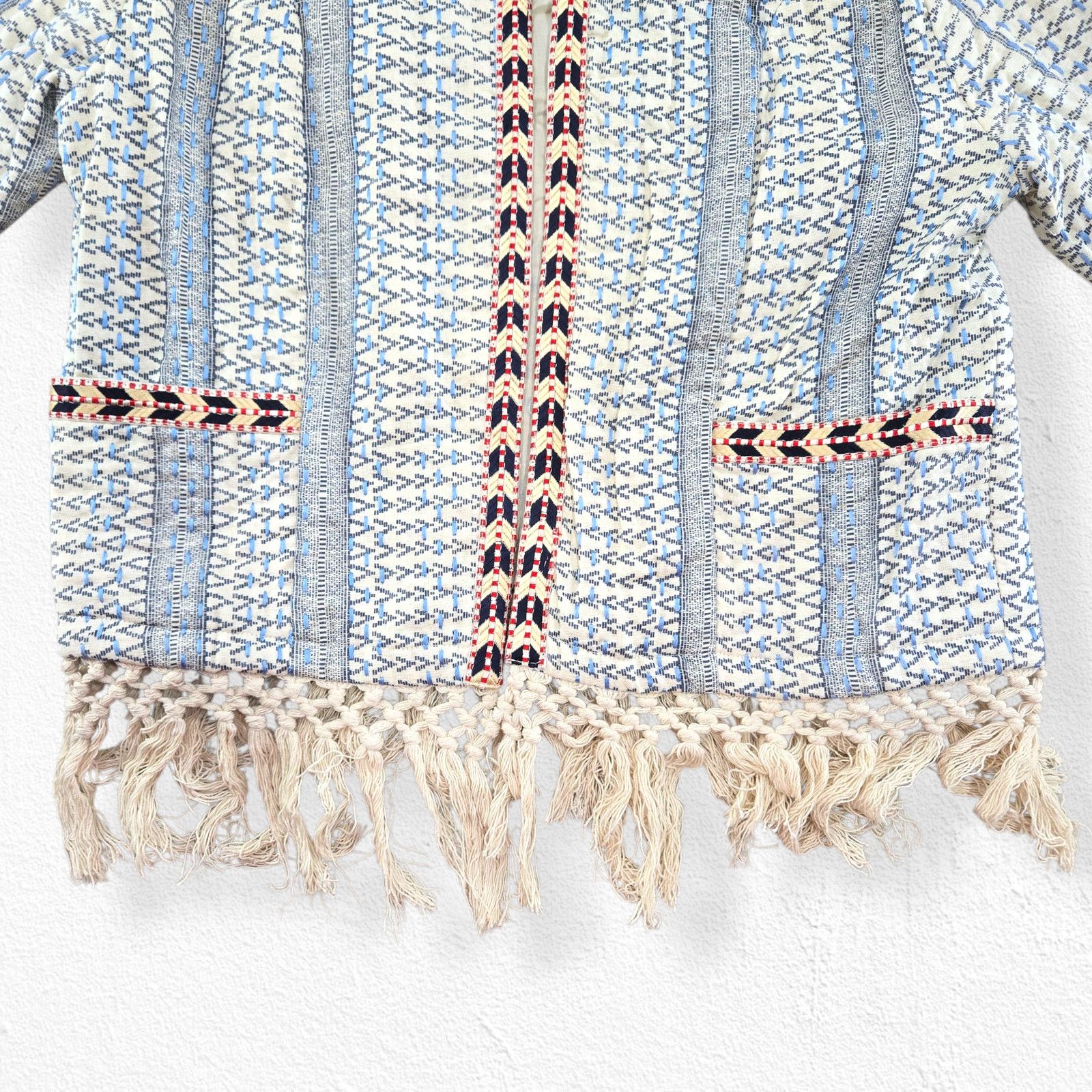 Other Tularosa Blue White Boho Fringe Blazer Size Medium Size M / US 6-8 / IT 42-44 - 7 Thumbnail