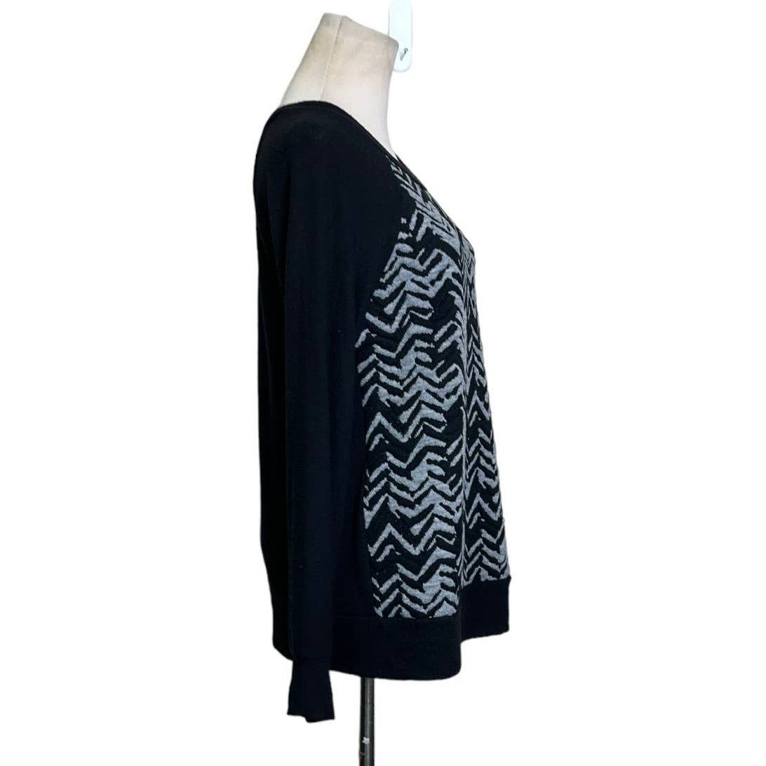 Anthropologie Le Lis black gray chevron knit long sleeves sweater size M Size M / US 6-8 / IT 42-44 - 6 Thumbnail
