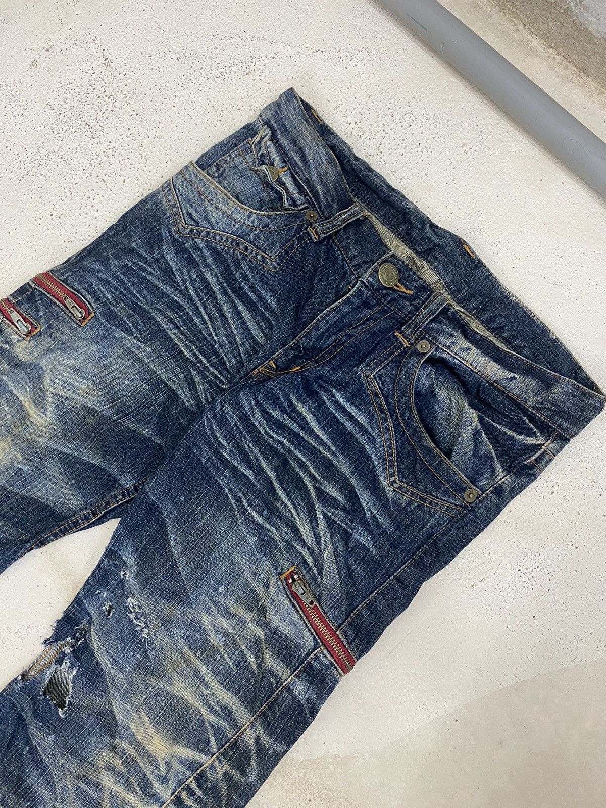 GOSTAR DE FUGA × Japanese Brand Vintage Rattle Rap Unique Faded Wash Zipper Accents Ripped Size US 33 - 7 Thumbnail