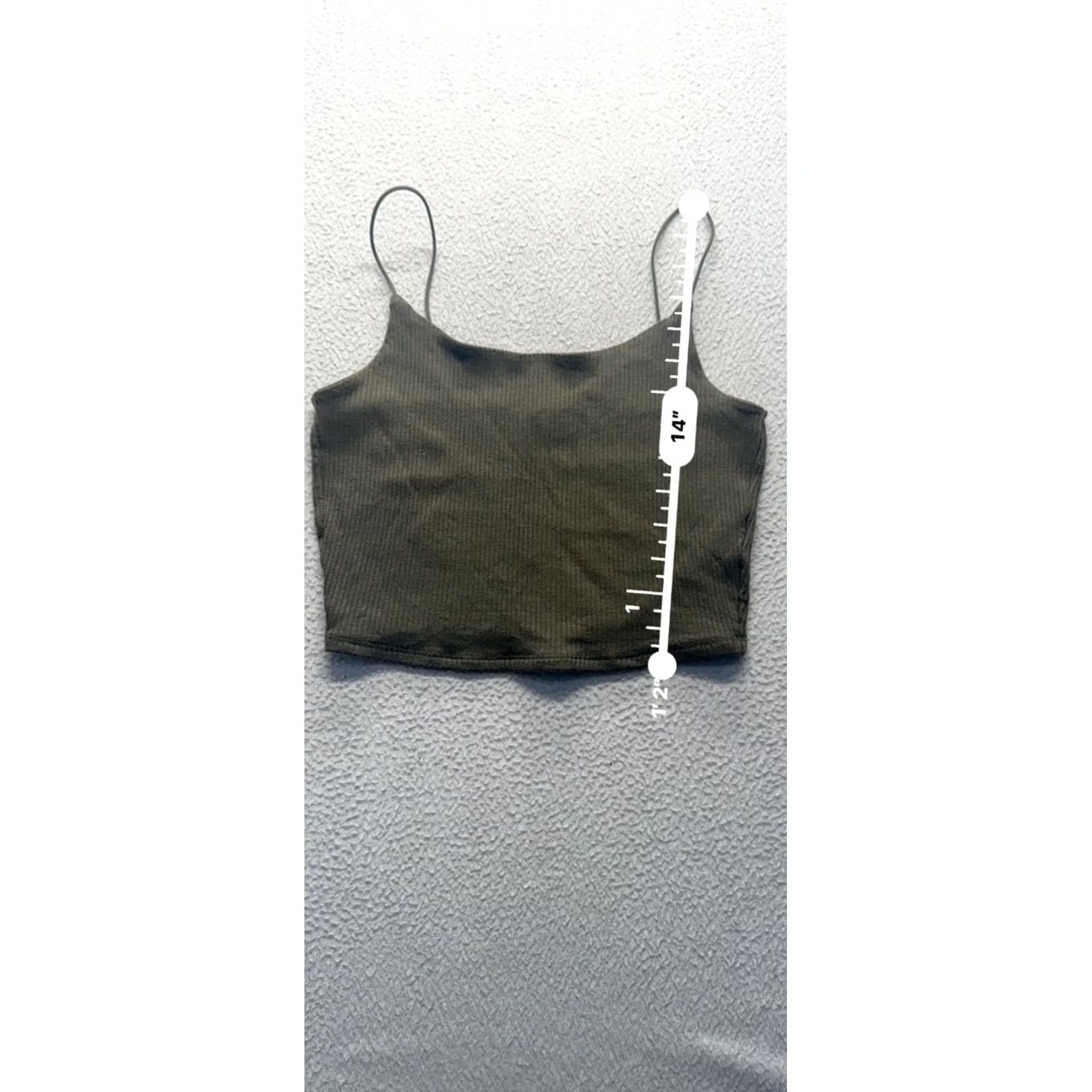 Garage Garage Ribbed Olive Green Spaghetti Strap Crop Top P/S by Garage Size S / US 4 / IT 40 - 6 Thumbnail