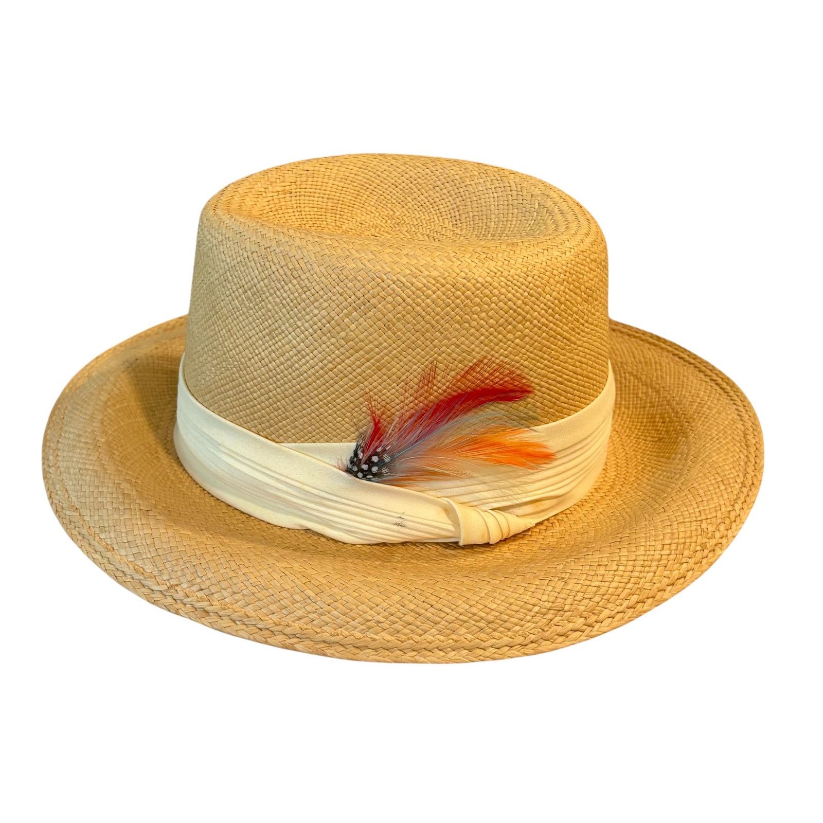 Vintage Vintage Styled By Coralie Straw Hat Feather Gambler Fedora Size ONE SIZE - 1 Thumbnail