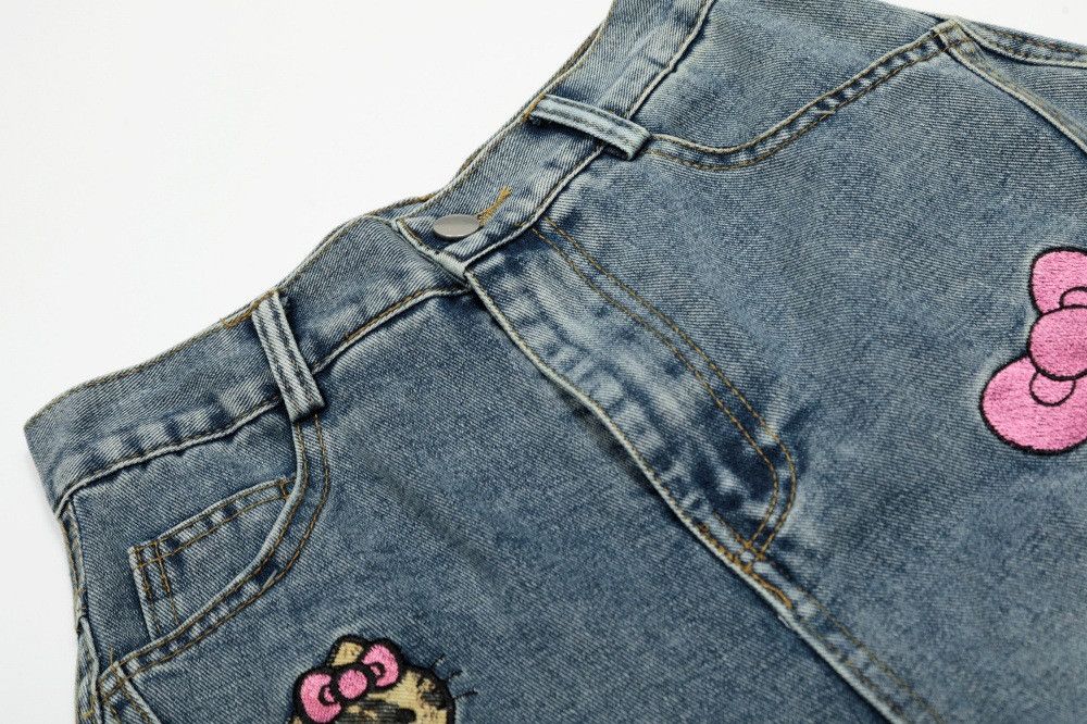 Jean Washed cartoon embroidery multi-pocket cargo denim shorts Size US 32 / EU 48 - 3 Thumbnail