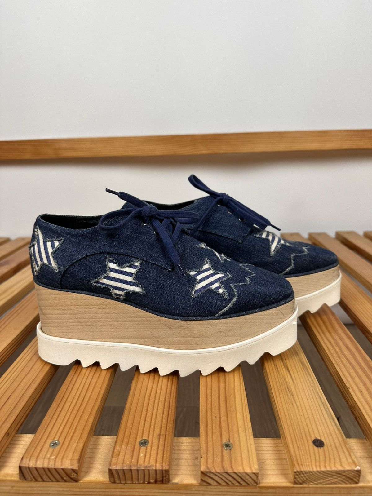 Stella McCartney Stella McCartney Blue Denim Elyse Platform Derby Sneakers Size US 5.5 / IT 35.5 - 1 Thumbnail