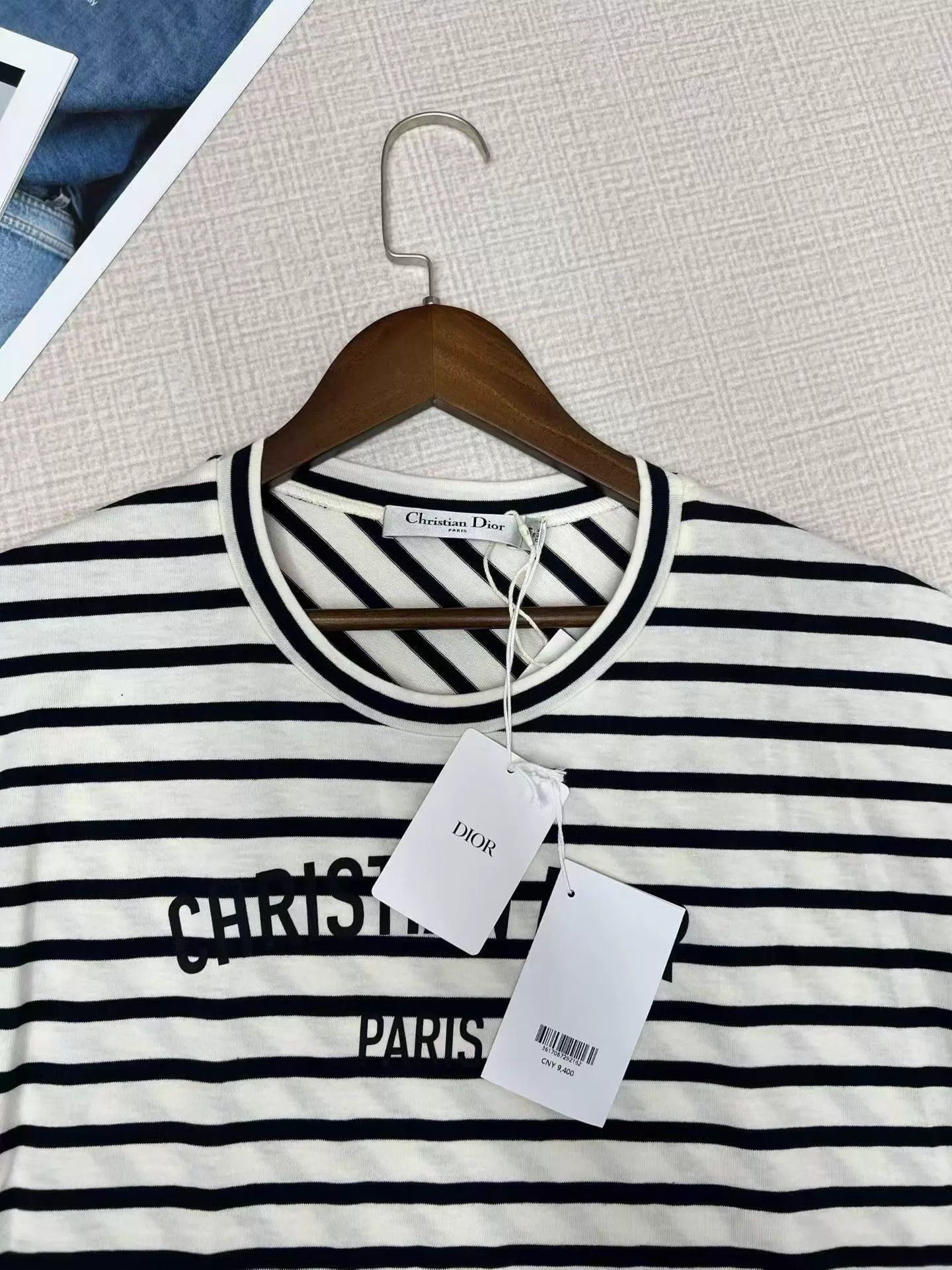 Christian Dior Monsieur Dior 25SS asymmetric stripe logo short tee NWT S Size S / US 4 / IT 40 - 2 Thumbnail