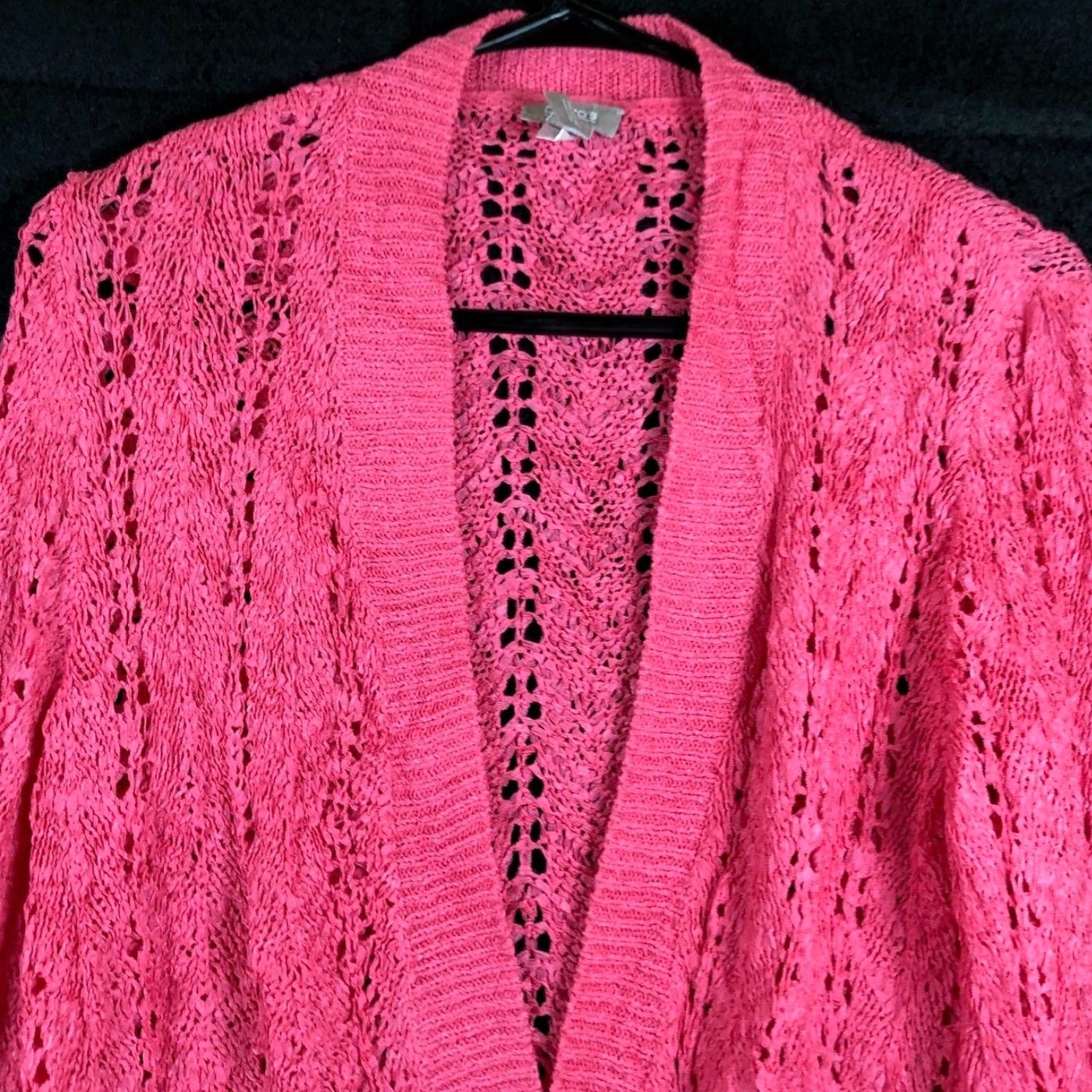 Vintage Chicos Womens Cardigan Sweater Pink Open Front Knit Long Sleeve S Regular Knit Style Open-Knit Casual Winter Fall Spring Summer 0 (S) Ladies Womens Size S / US 4 / IT 40 - 2 Thumbnail