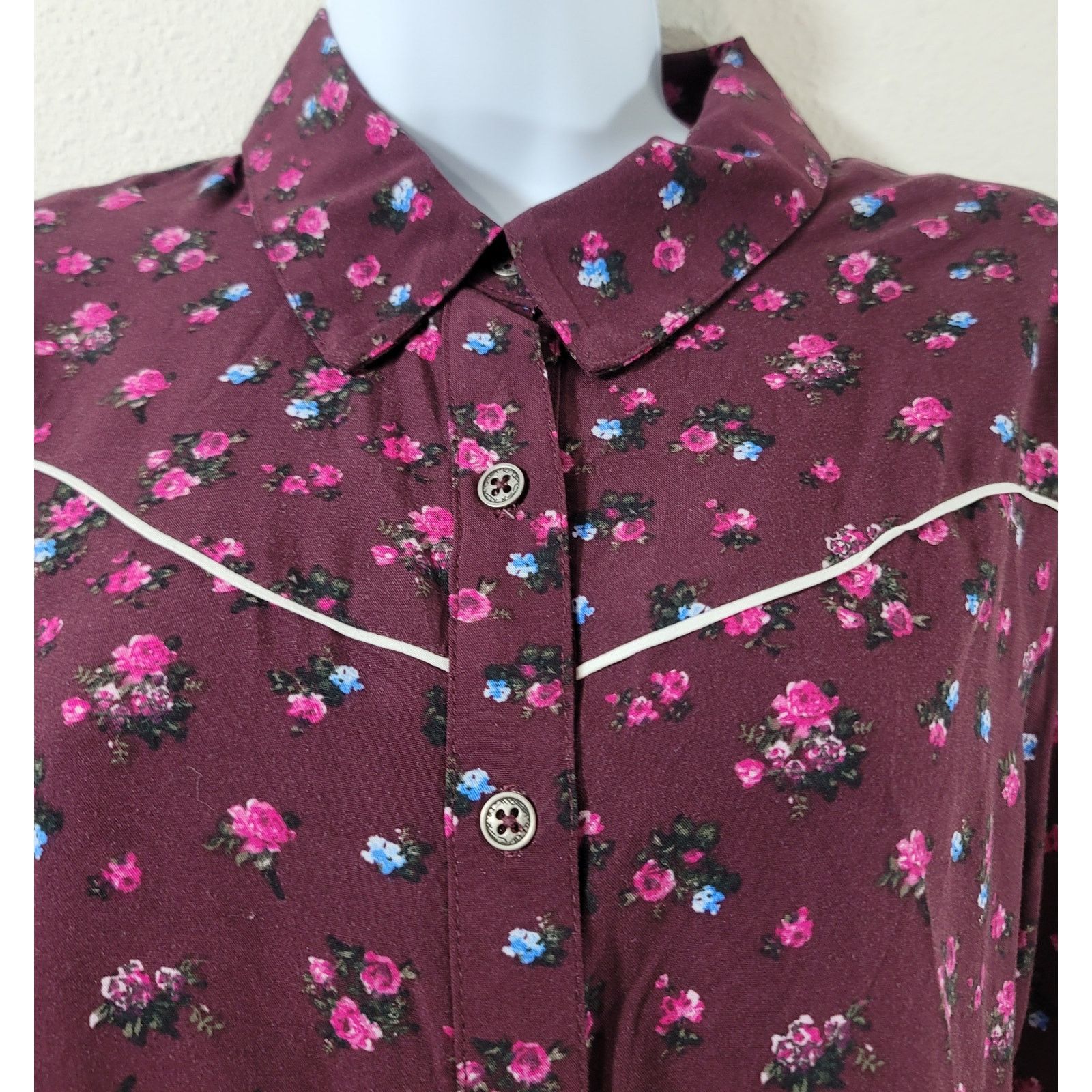 Other Wild Fable Burgundy Floral Print Button Up Top Medium Size M / US 6-8 / IT 42-44 - 5 Thumbnail