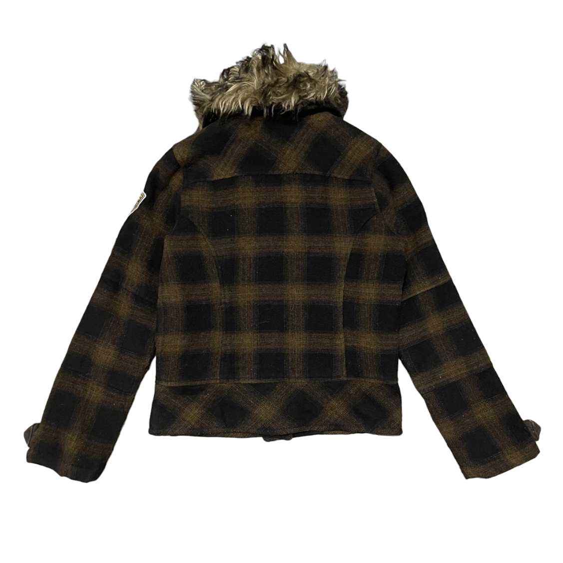 SBTG Vintage Sabotage Wool Plaid Fur Jacket 4 Pockets Size S / US 4 / IT 40 - 11 Thumbnail