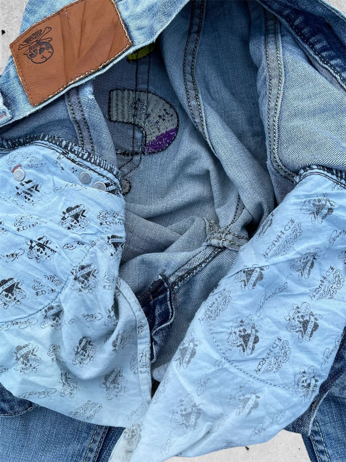 Ed Hardy × Jean 🔥 Ed Hardy Blue Distressed Denim Streetwear W31🔥 Size US 31 - 14 Thumbnail