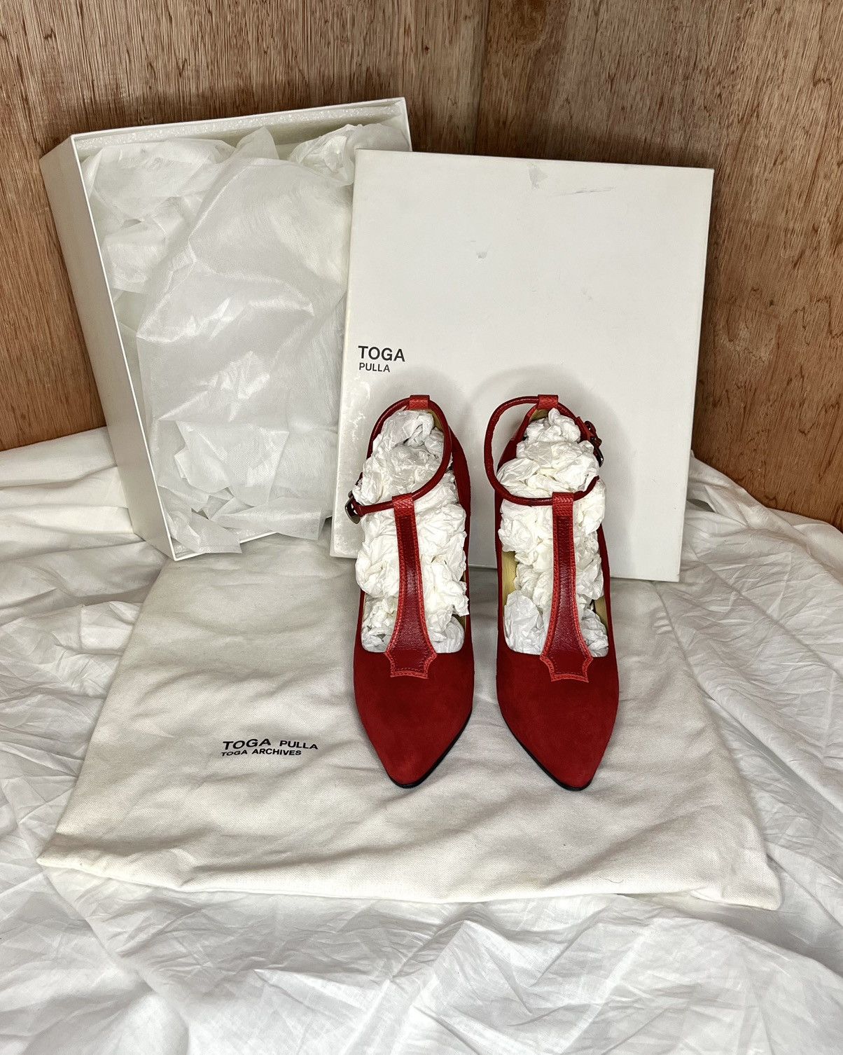 Toga Pulla Toga Pulla Red Suede T-Bar Stiletto Pumps Size US 6 / IT 36 - 3 Thumbnail