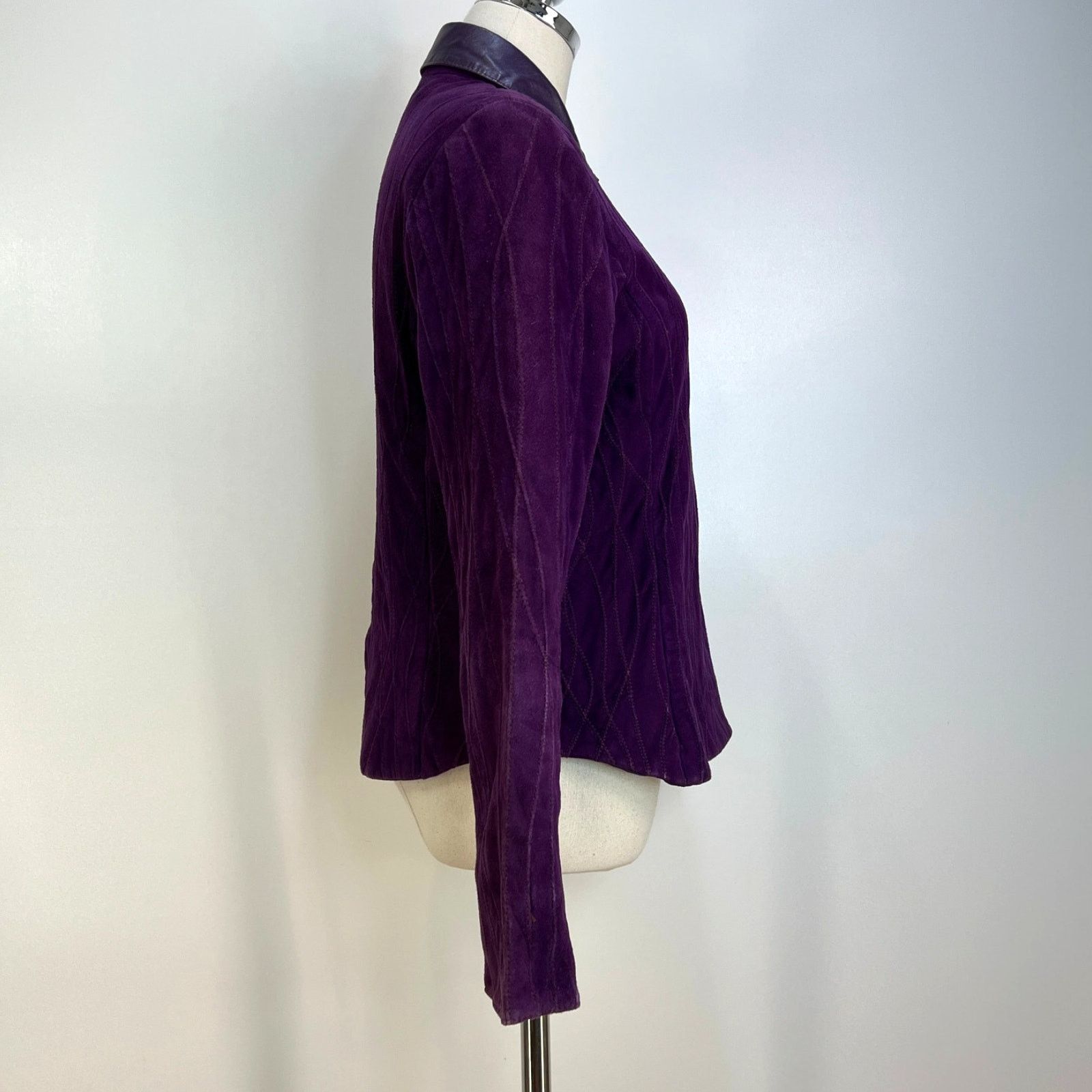 Vintage Gloria Lopez Sauque Suede Leather Jacket Purple Size M / US 6-8 / IT 42-44 - 8 Thumbnail