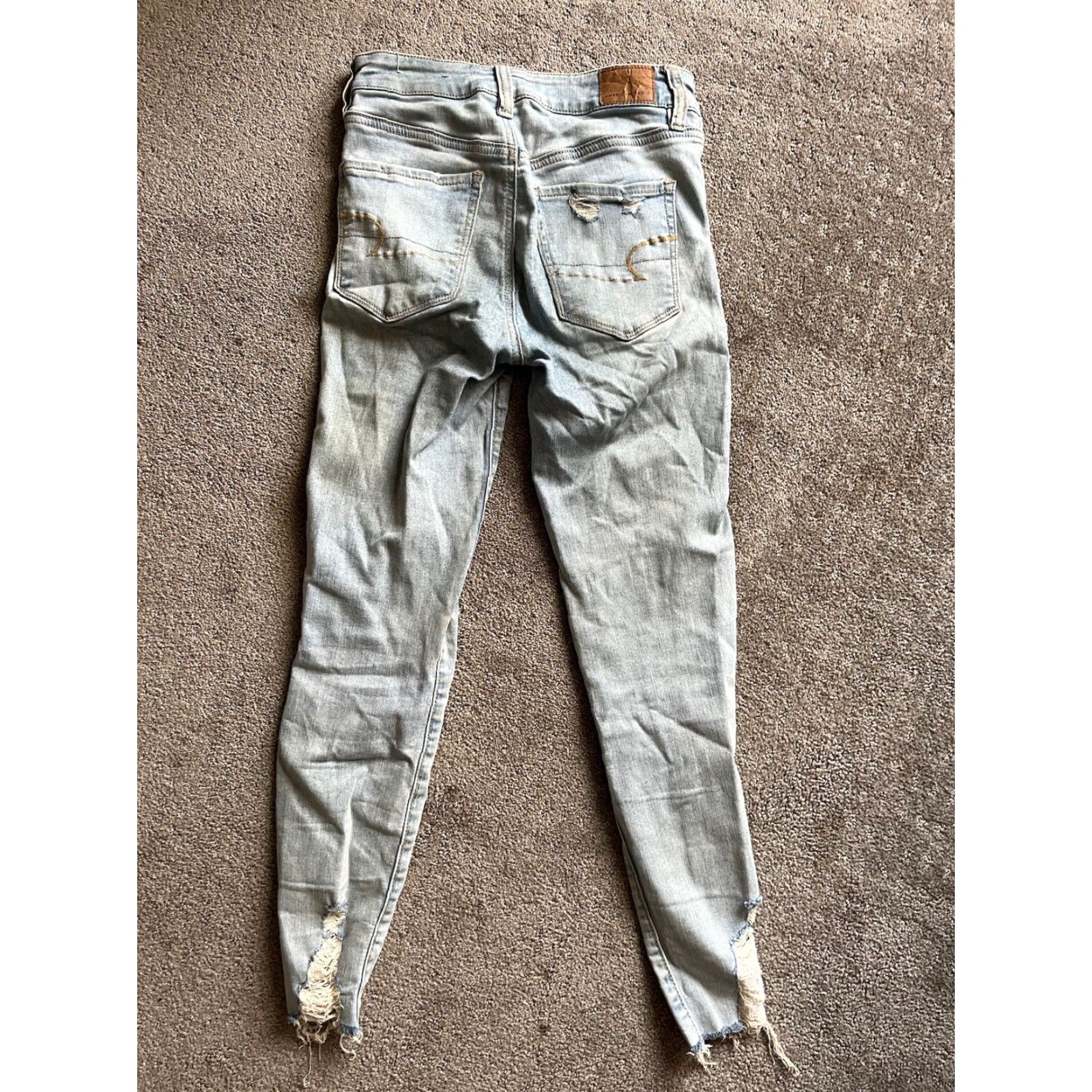 American Eagle Outfitters American Eagle Outfitters Jegging Crop Womens 2 High Rise Skinny Dark Blue Distressed Jeans Girls Size 26" / US 2 / IT 38 - 2 Thumbnail