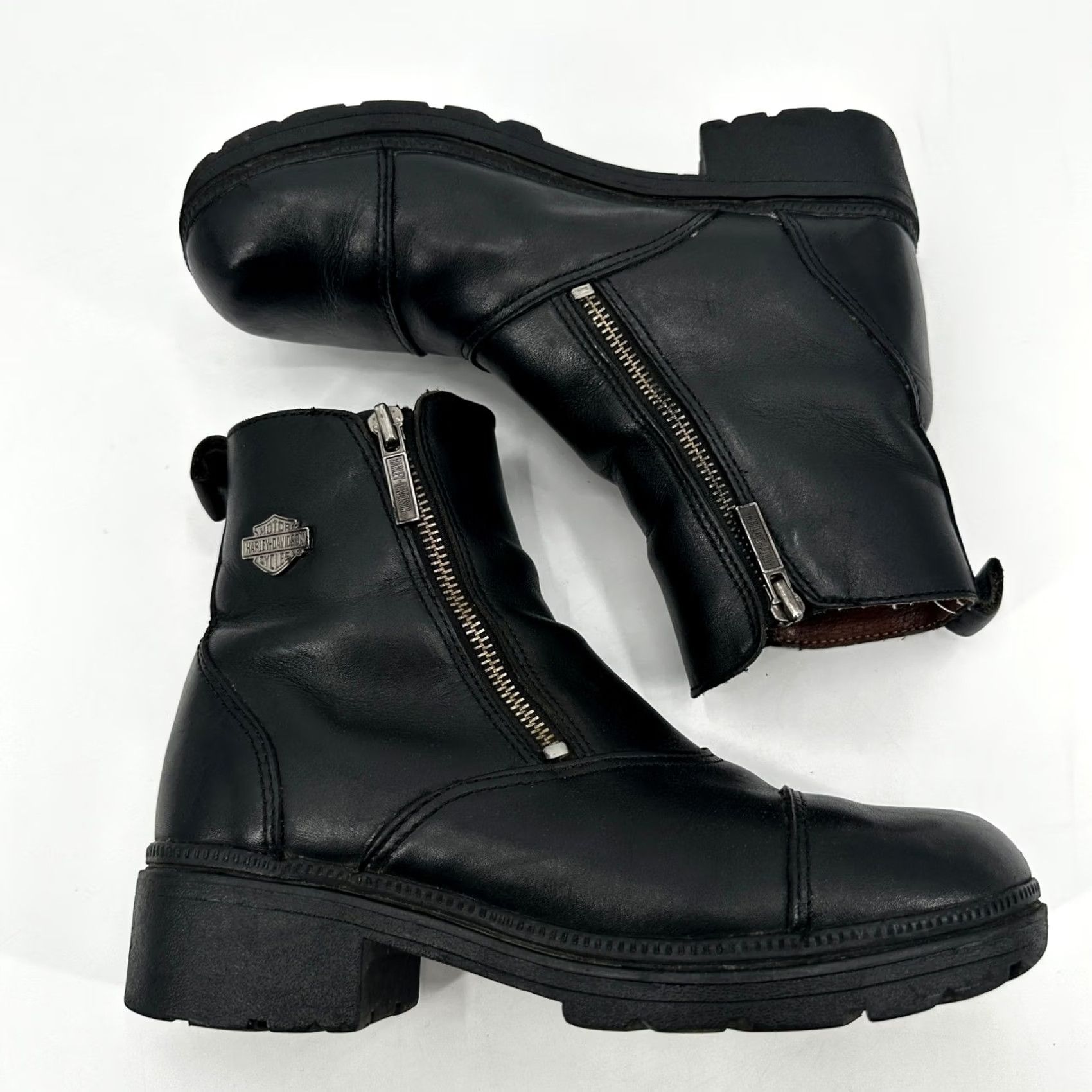 Harley Davidson Womens Black Leather Biker Boots Lace Up Cap Toe Lug Sole Size 8 Amazon.com | Harley-Davidson Women main image 2