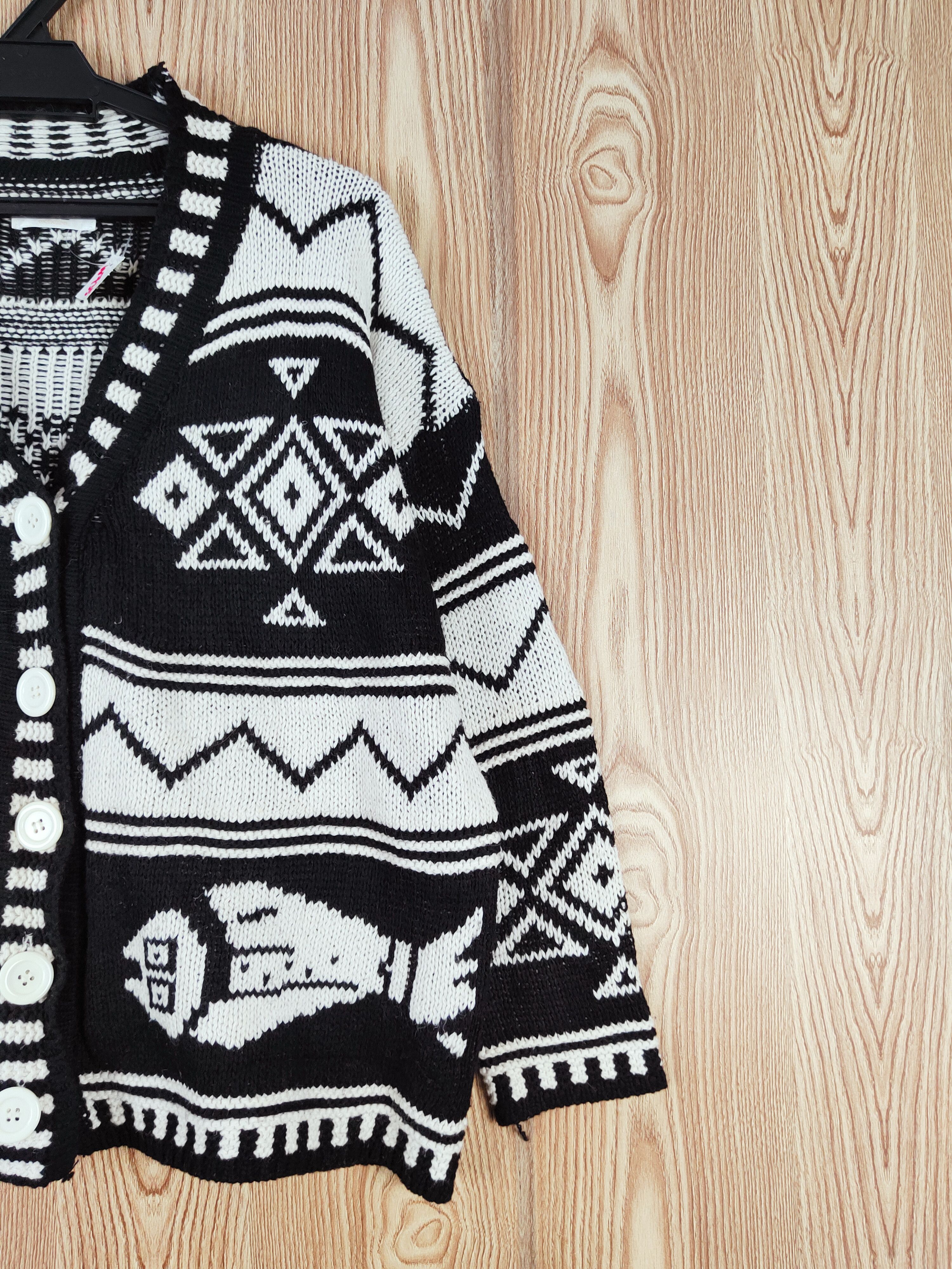 Japanese Brand DL GRL Black White motive art Knitwear Cardigan #W735 Size M / US 6-8 / IT 42-44 - 5 Thumbnail