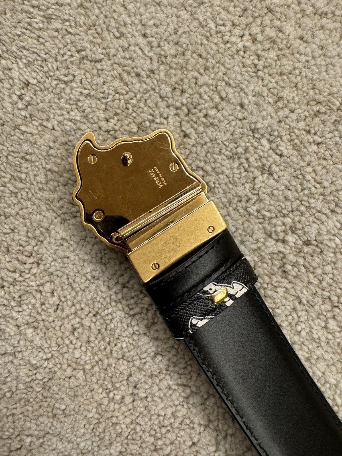 Designer × Versace × Vintage ⚜️ Versace Reversible Baroque Black Belt Size 34 - 6 Thumbnail