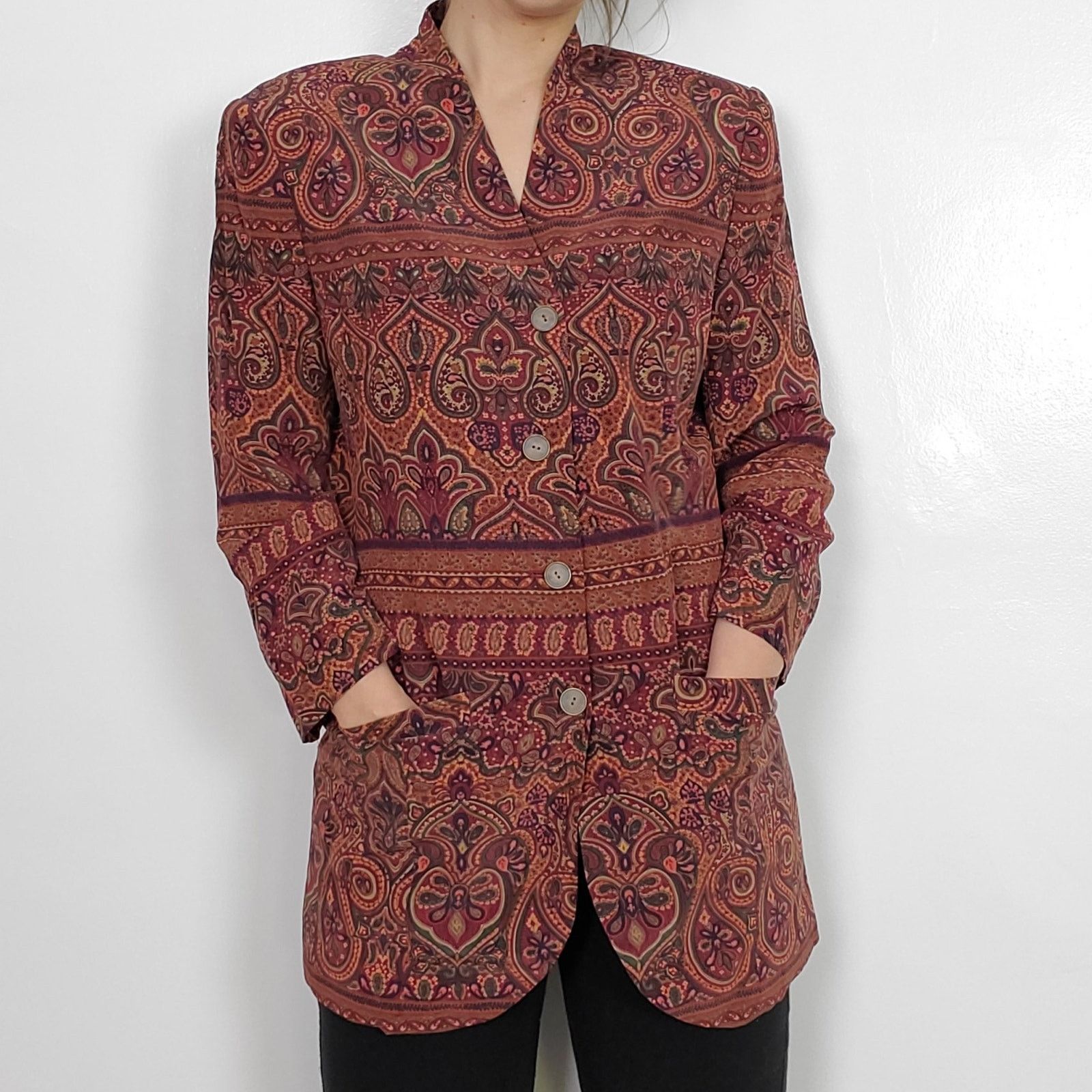 Other August Silk Paisley Boho Blazer Jacket 8 / 38 Size M / US 6-8 / IT 42-44 - 2 Thumbnail