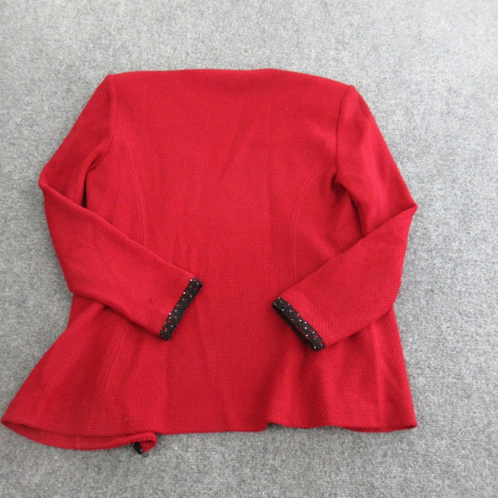 St. John St John Evening Blazer Womens 8 Red Knit Beaded Trim Open Front Wool Jacket Blazer Size M / US 6-8 / IT 42-44 - 7 Thumbnail