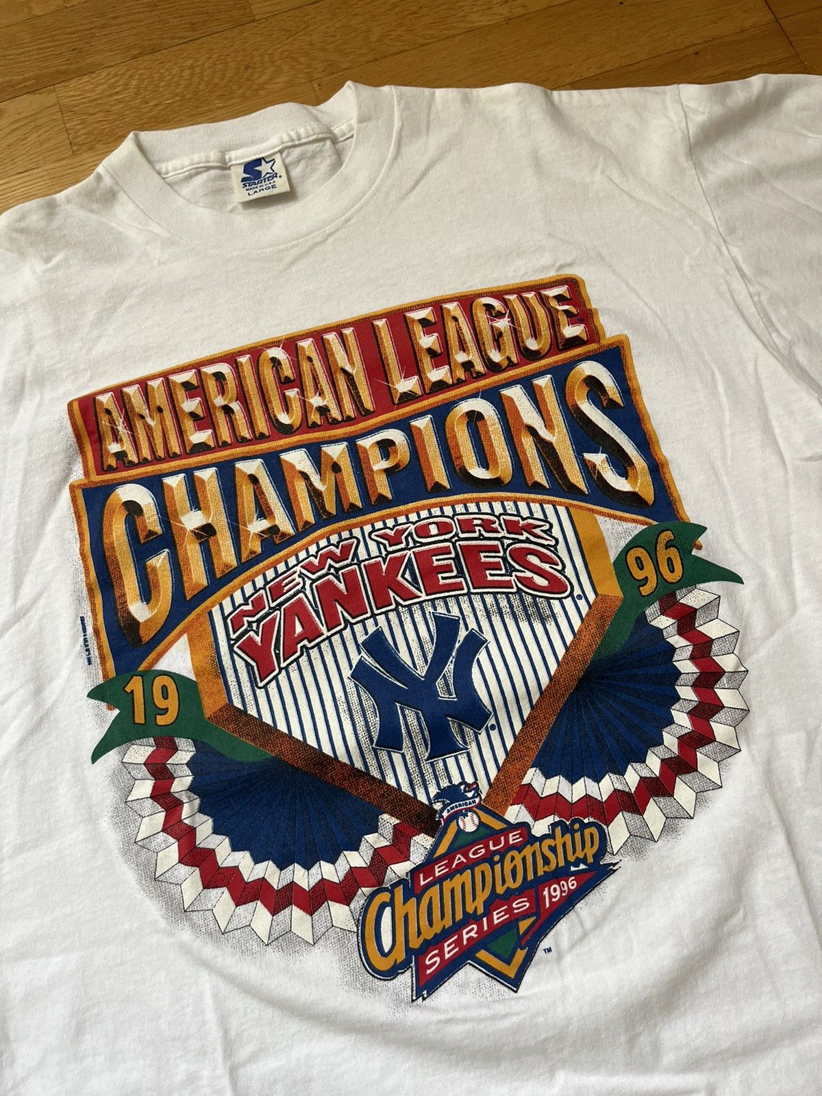 image of Starter x Vintage Yankees 1996 Al Champions Tee in White, Men's (Size Large)