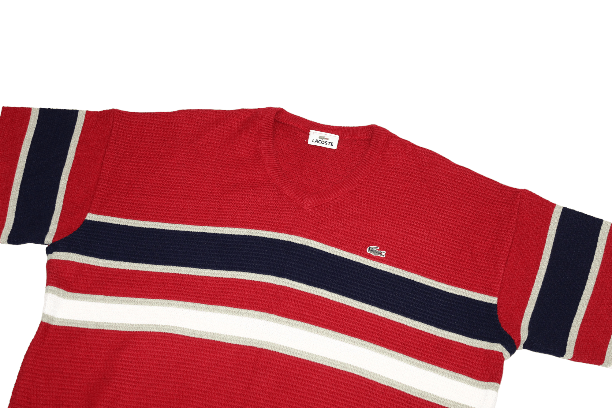 Lacoste VTG 80s Lacoste V-neck Rib Knit Acrylic Cotton Jumper Size US XL / EU 56 / 4 - 4 Thumbnail