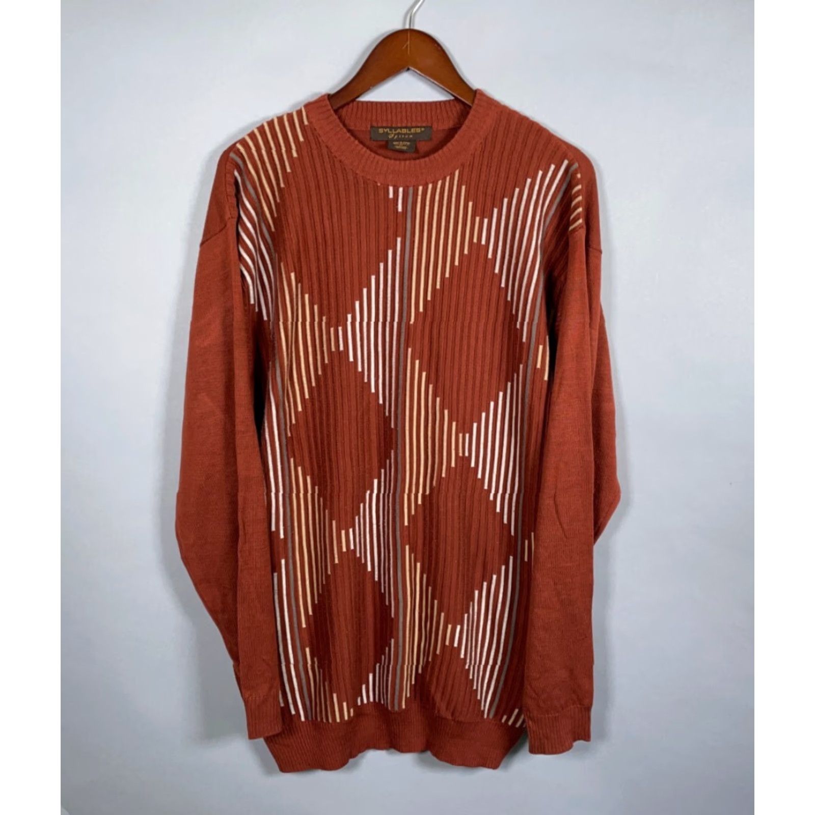 Vintage VINTAGE Syllables System Argyle Sweater Adult XL Burnt Orange Lightweight Knit 90s Mens Size US XL / EU 56 / 4 - 2 Thumbnail
