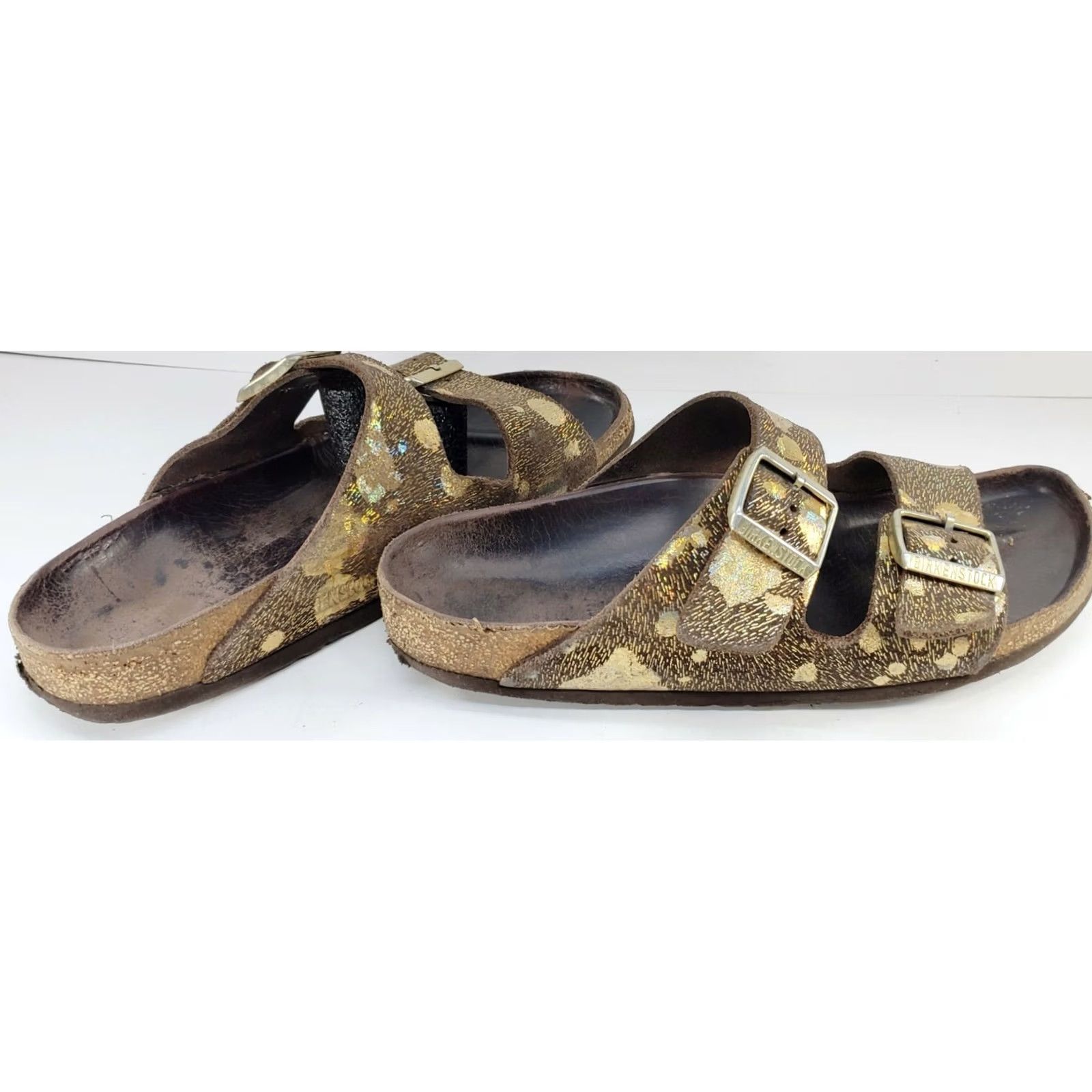 Birkenstock Birkenstock Arizona Big Buckle Brown Gold Speck Leather Slide Sandals 9M 40Euro Womens Casual Comfort Size US 9 / IT 39 - 5 Thumbnail