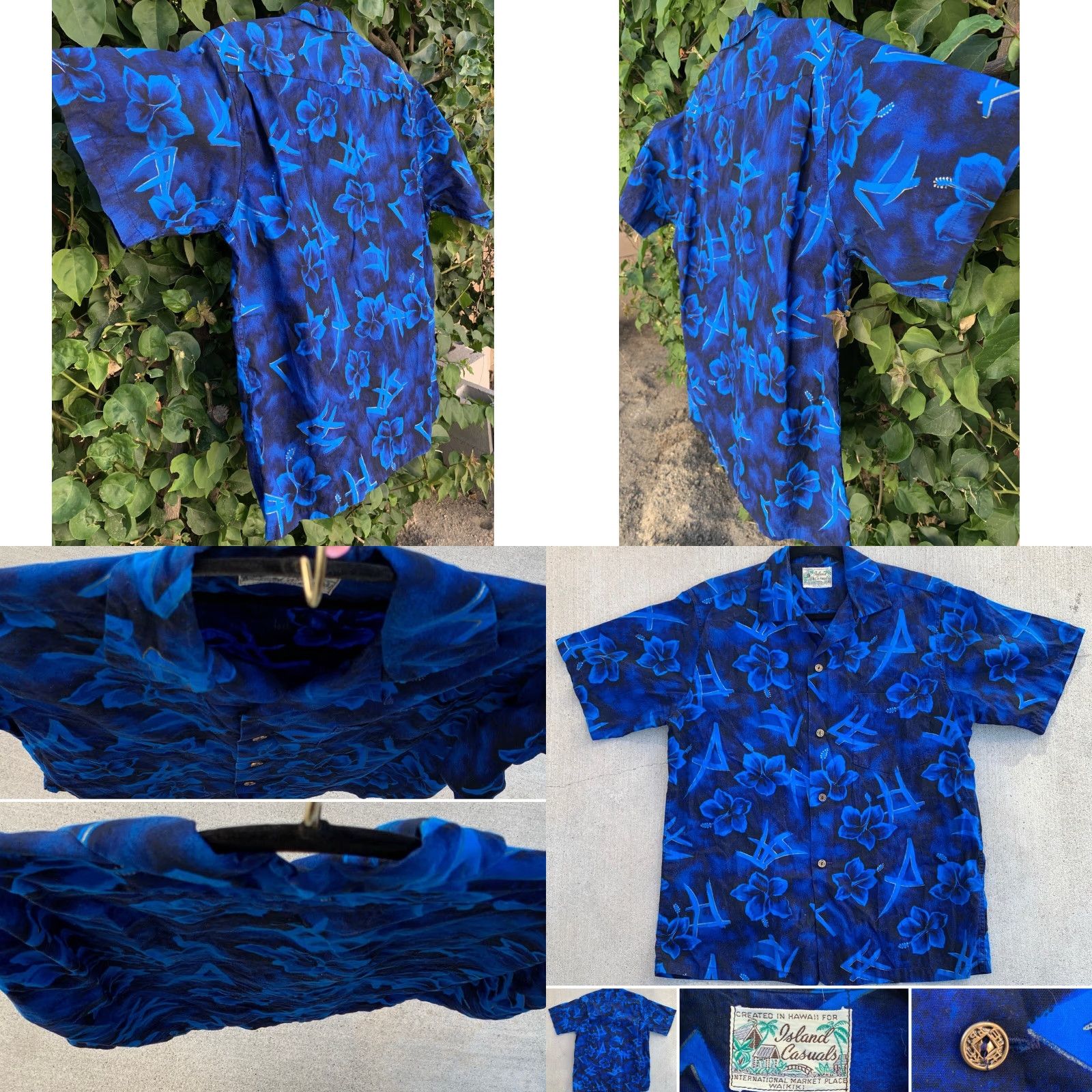 Market VINTAGE Island Casuals Hawaiian Shirt L XL Men Button-Up Short Sleeve Floral Cotton Blue Hawaii Waikiki Island Casuals International Market Place Size US L / EU 52-54 / 3 - 9 Thumbnail