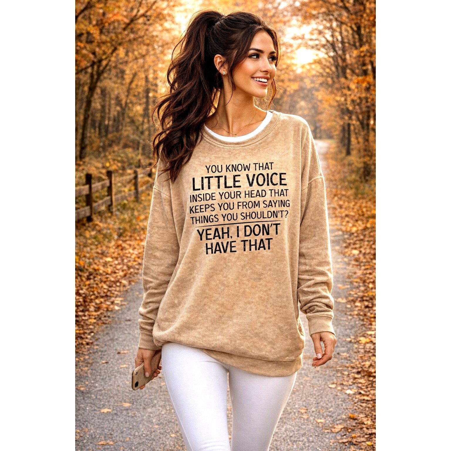 Other Funny Crew Neck Long Sleeve Little Voice Shirt Khaki XXL 14 Size XL / US 12-14 / IT 48-50 - 1 Thumbnail