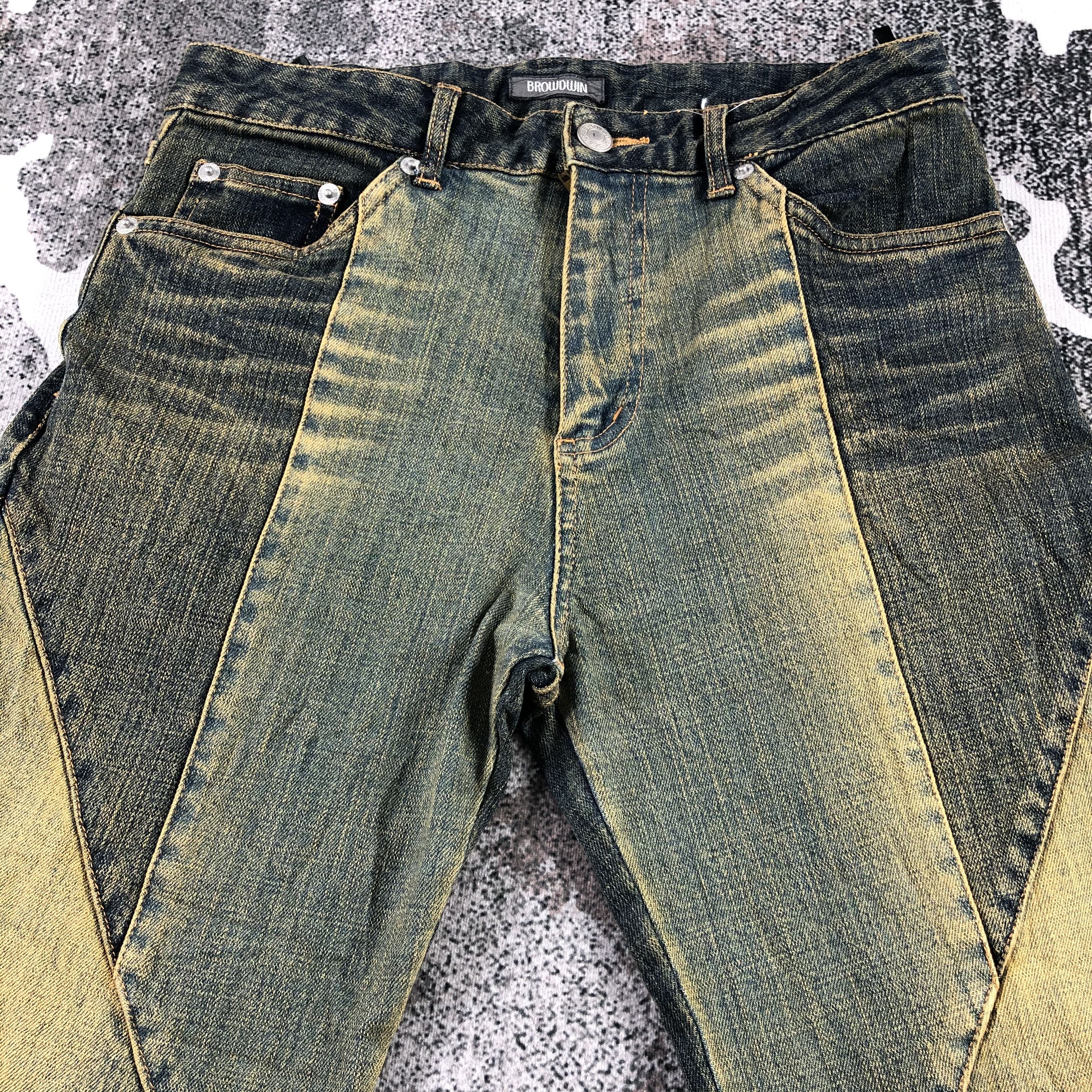 Japanese Brand Browdwin Jeans Patchwork Rusty Wash Flare Denim KJ1332 Size US 28 / EU 44 - 3 Thumbnail