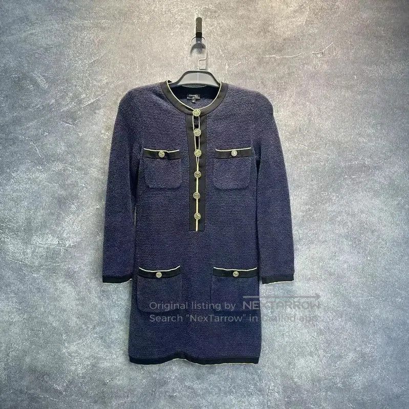 Chanel Chanel Navy Cotton Women's Dress Size S . Size S / US 4 / IT 40 - 1 Thumbnail